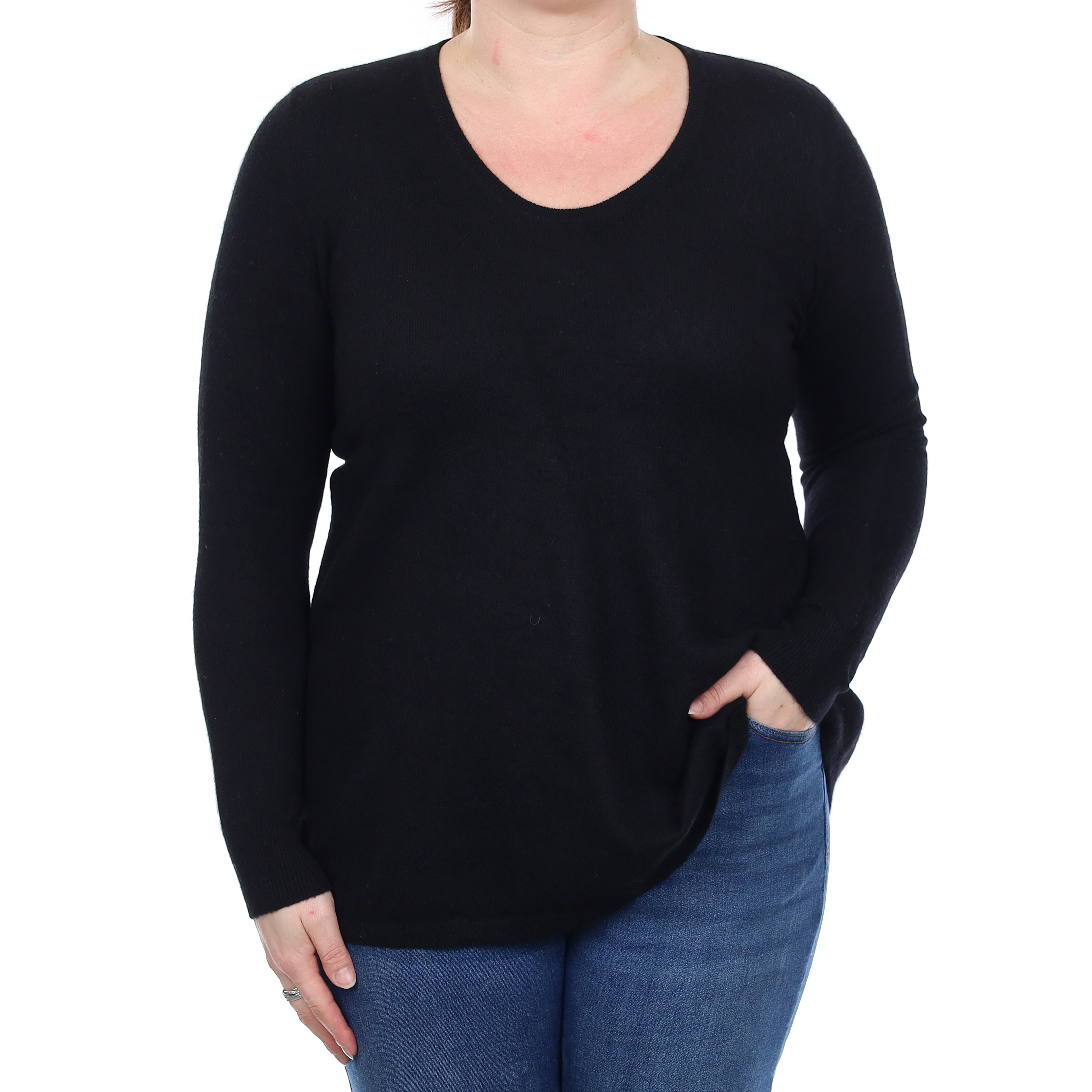 Black Cashmere V Neck Jumper Large