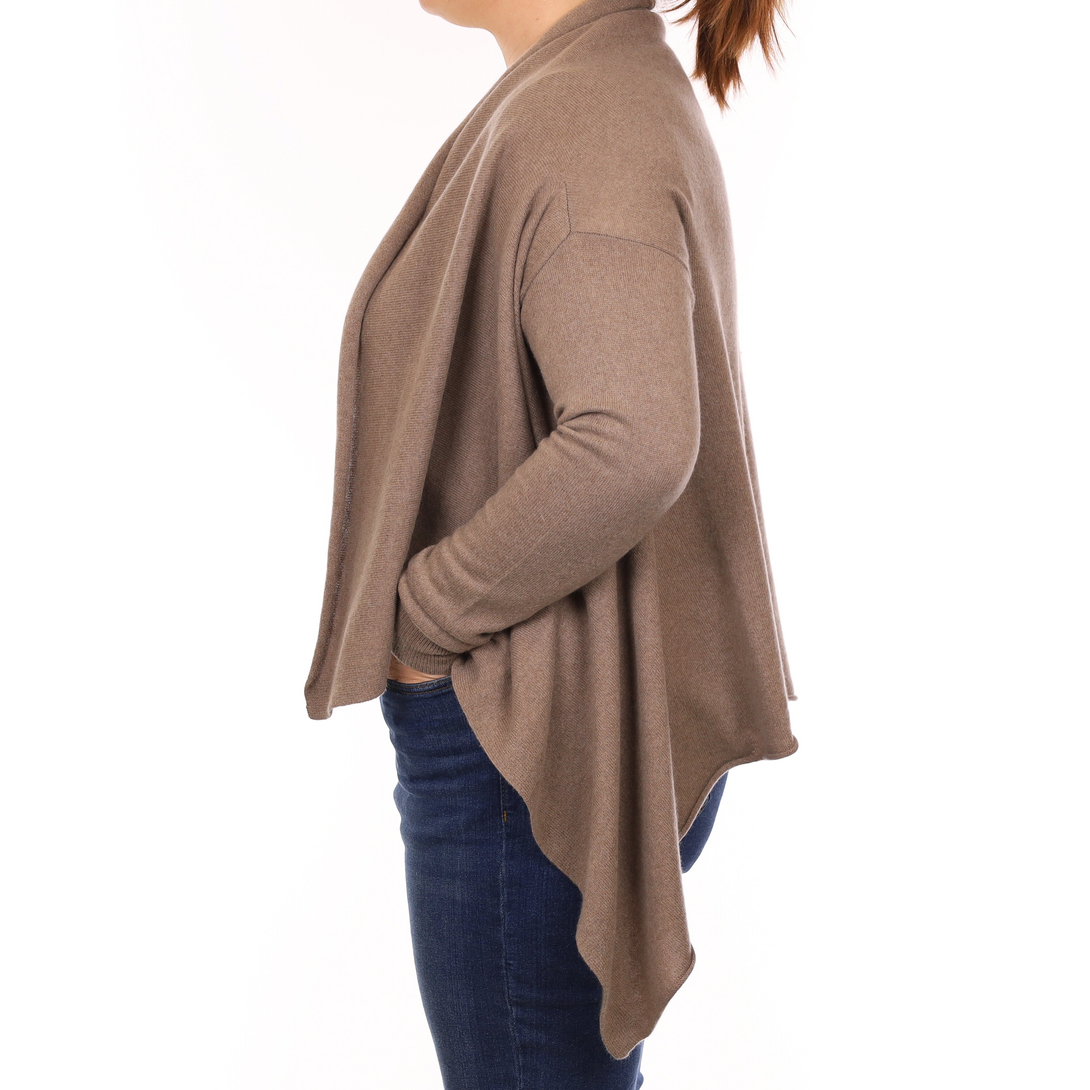 Taupe Brown Cashmere Waterfall Cardigan Large