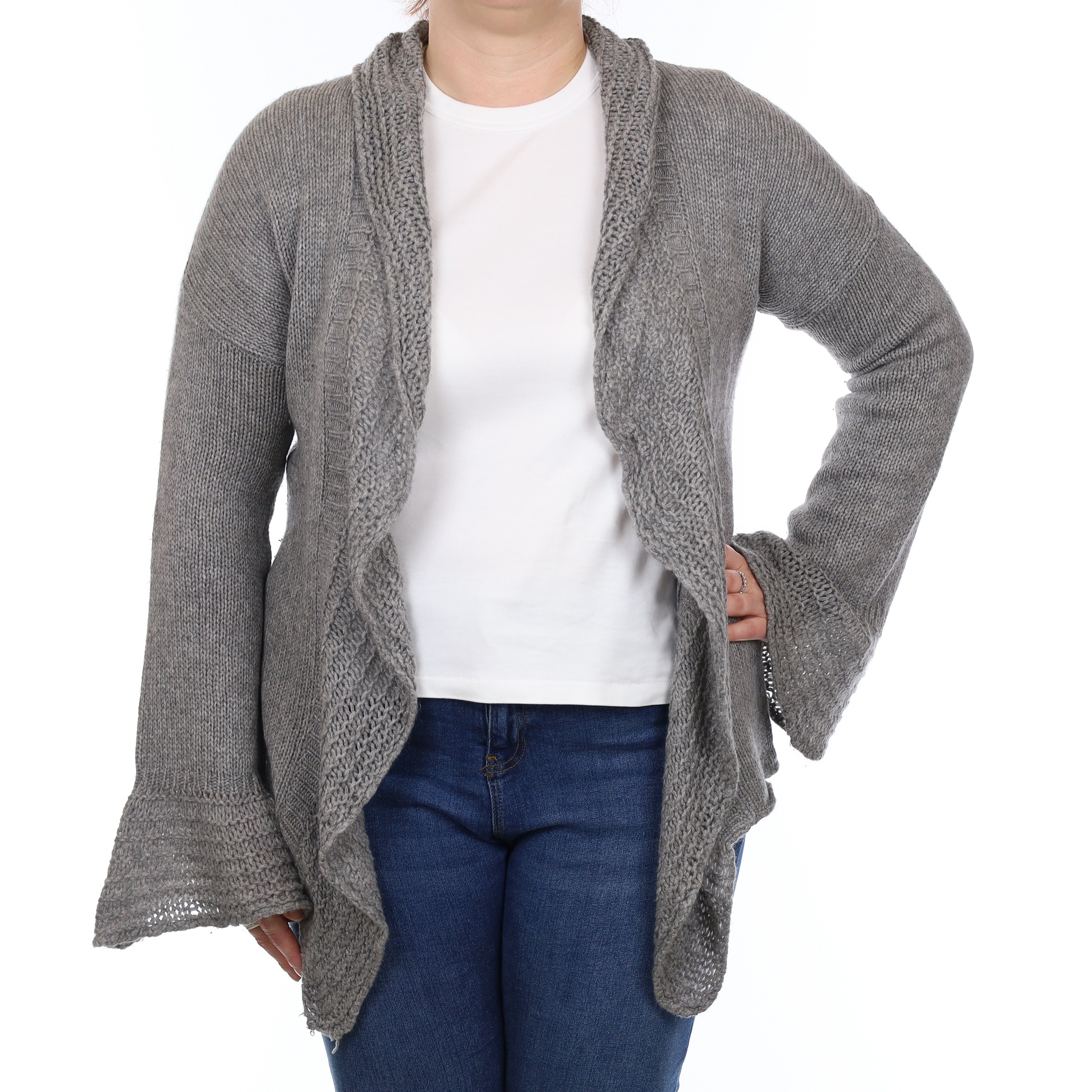 Italian Ash Grey Cashmere Edge to Edge Cardigan Large