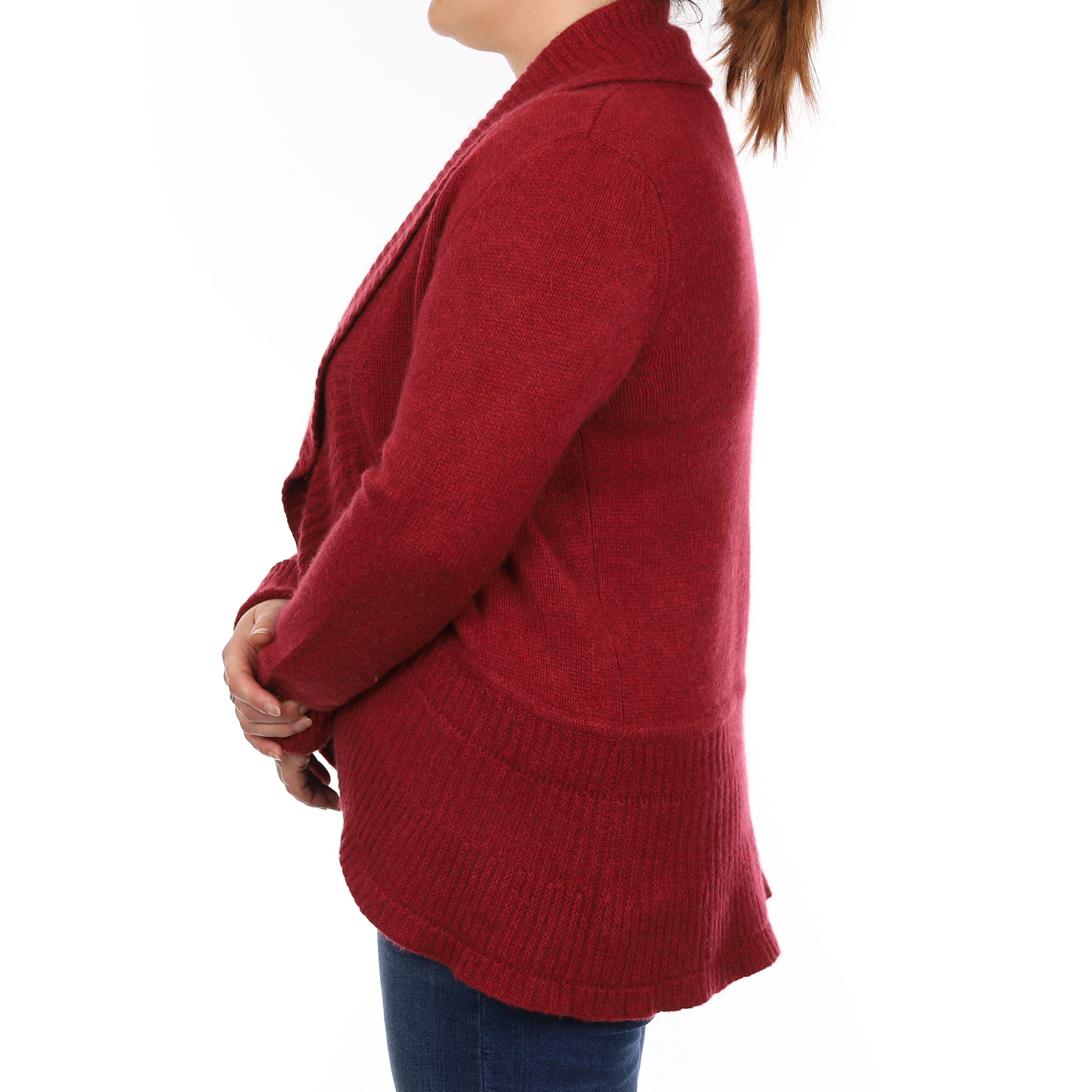 Raspberry Red Chunky Cashmere Waterfall Cardigan Large