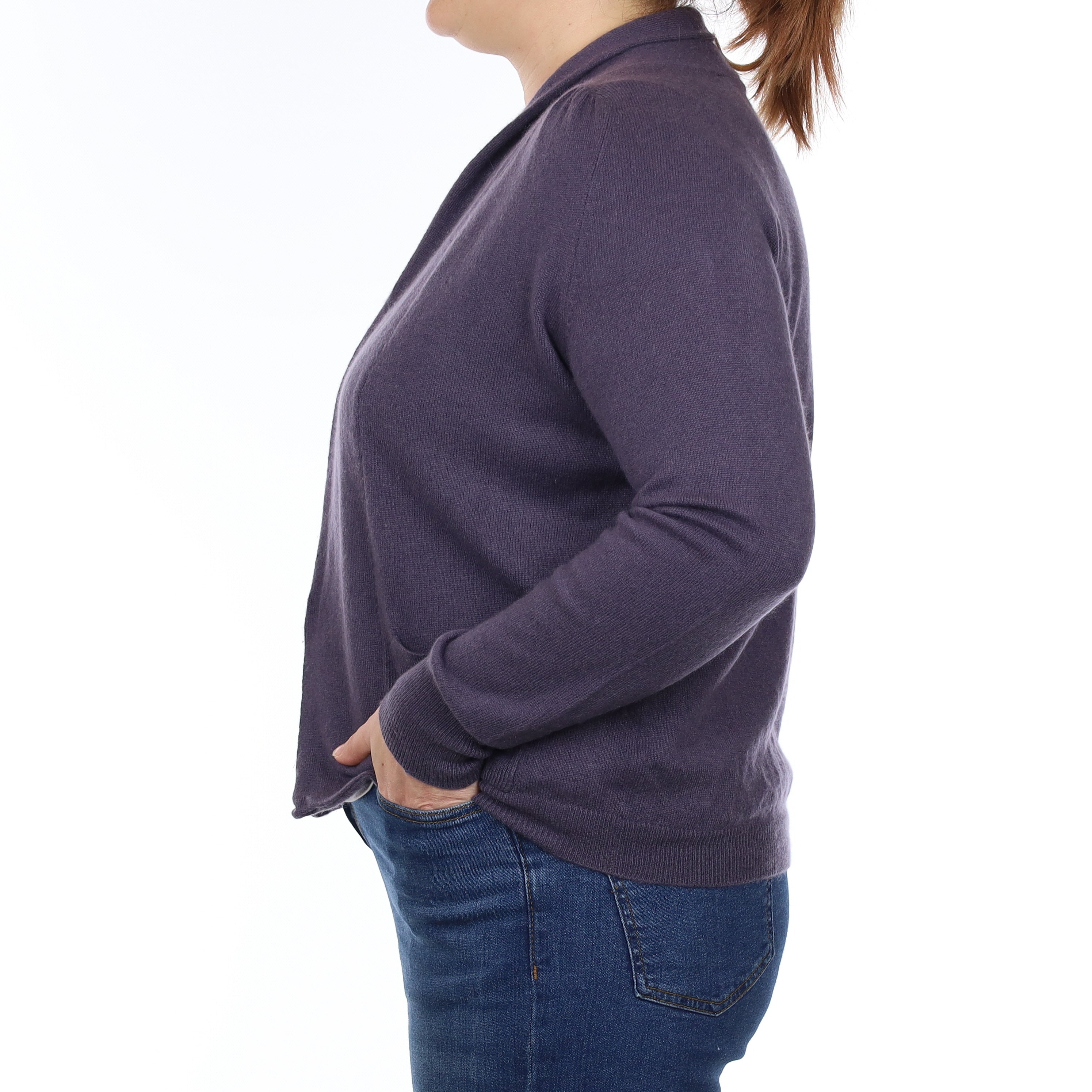 Slate Purple Cashmere Edge to a Edge Cardigan with Pockets Large
