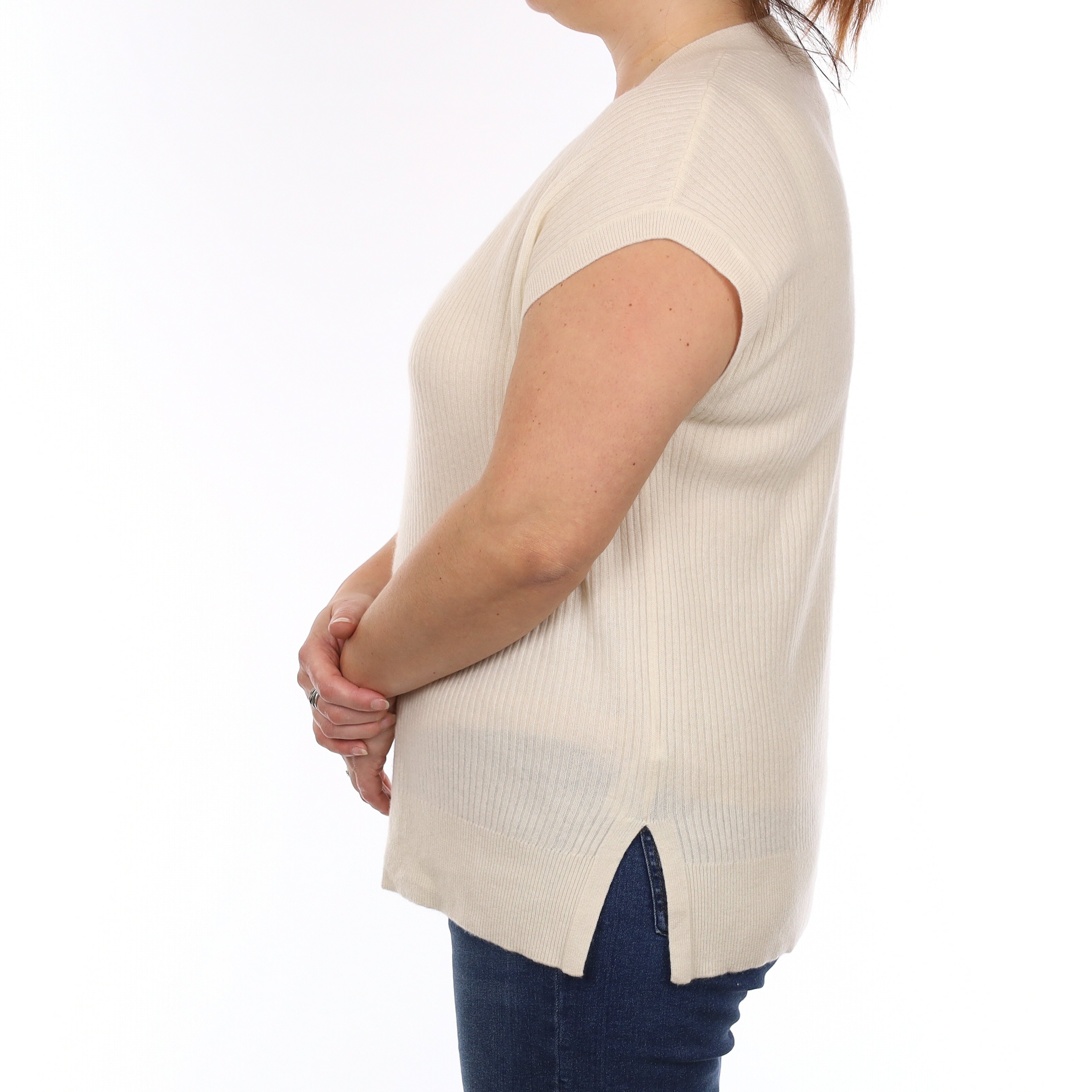 Vanilla Cream Cashmere V Neck Tank Top Large
