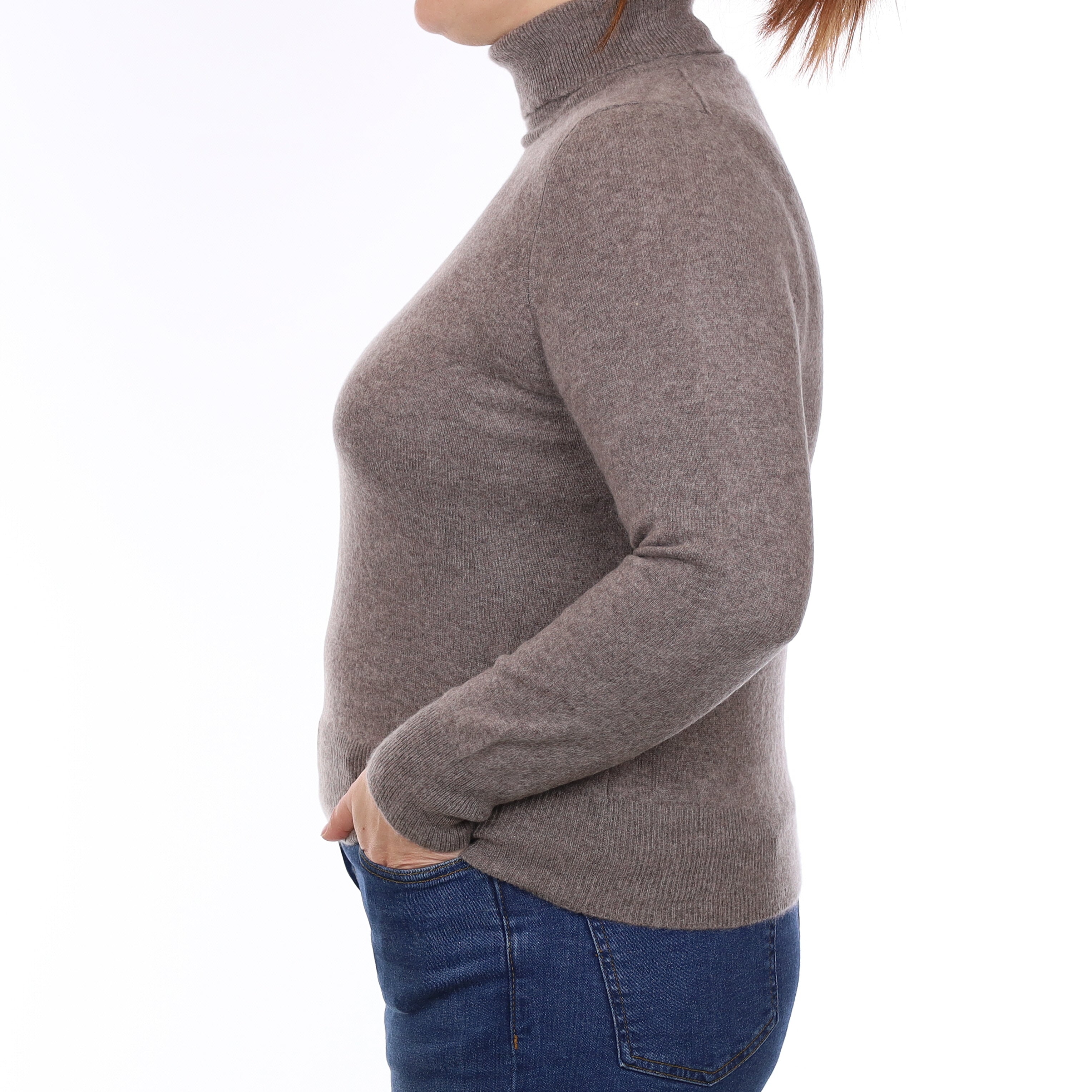 Mink Brown Marl Cashmere Polo Neck Jumper Large