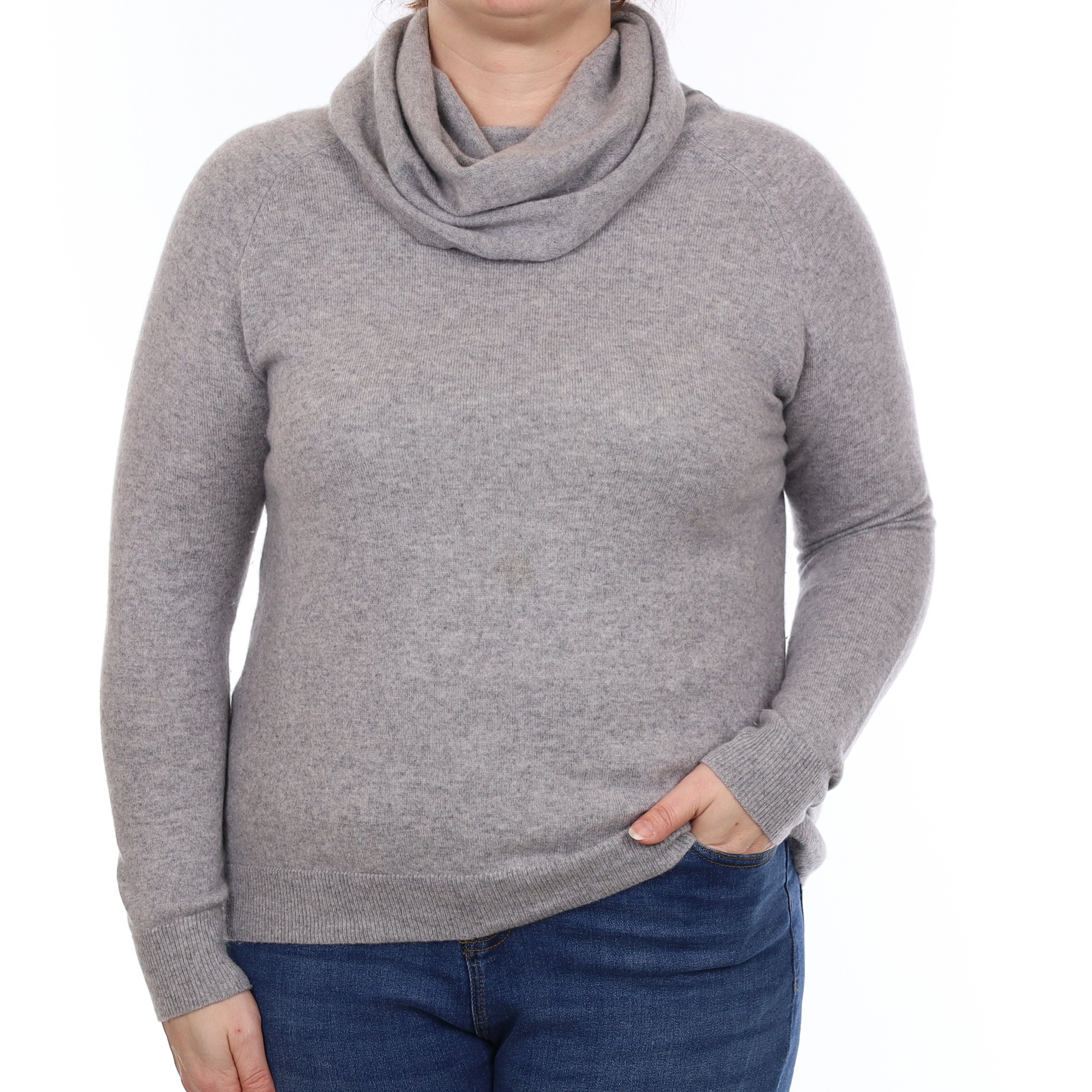 Smoke Grey Cashmere Cowl Neck Jumper Large