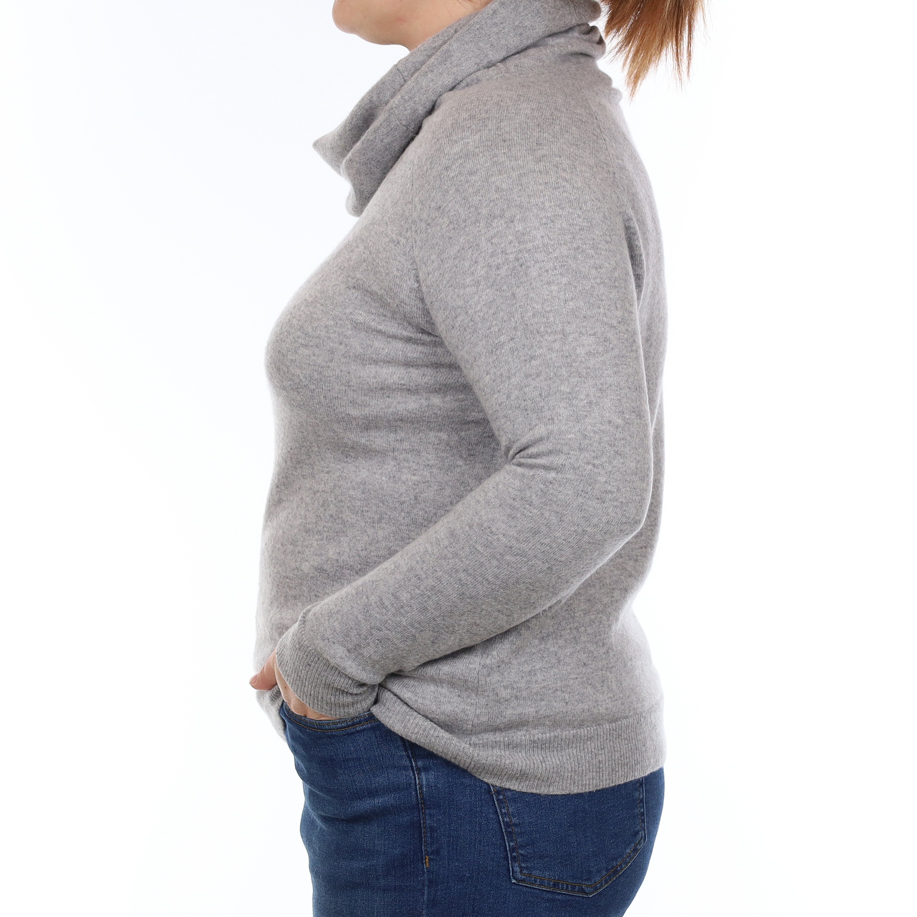 Smoke Grey Cashmere Cowl Neck Jumper Large