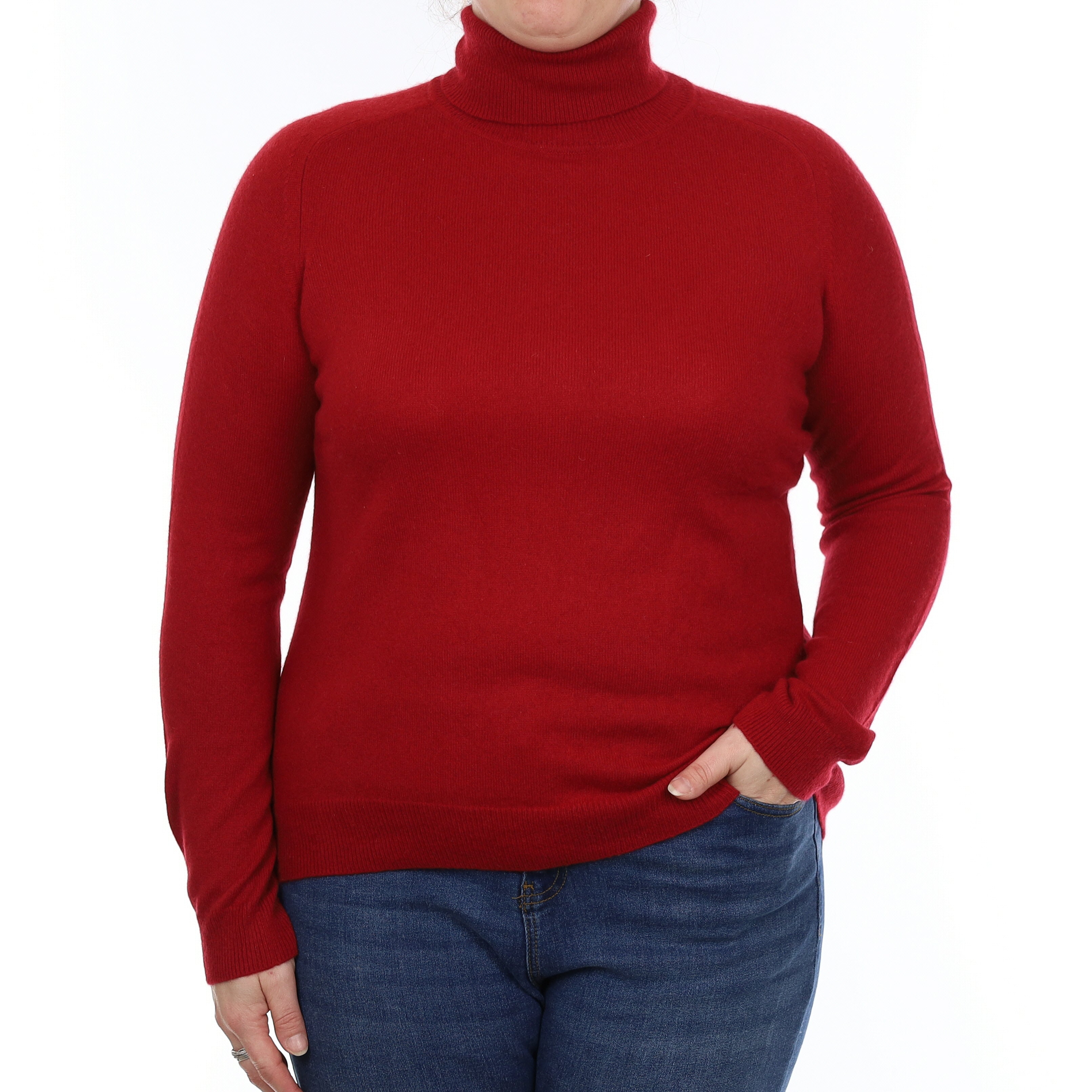 Crimson Red Cashmere Polo Neck Jumper Large