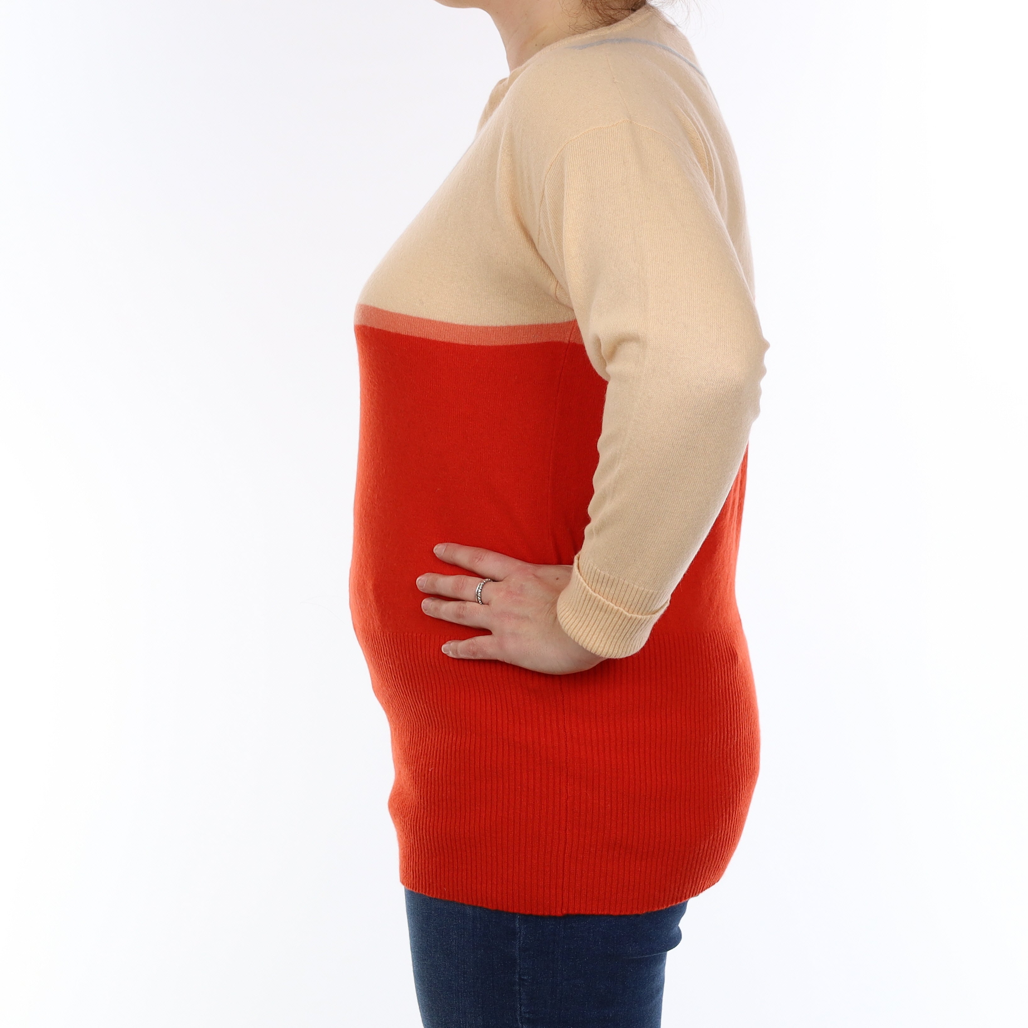 Scottish Orange and Peach Pattern Cashmere Crew Neck Jumper Large