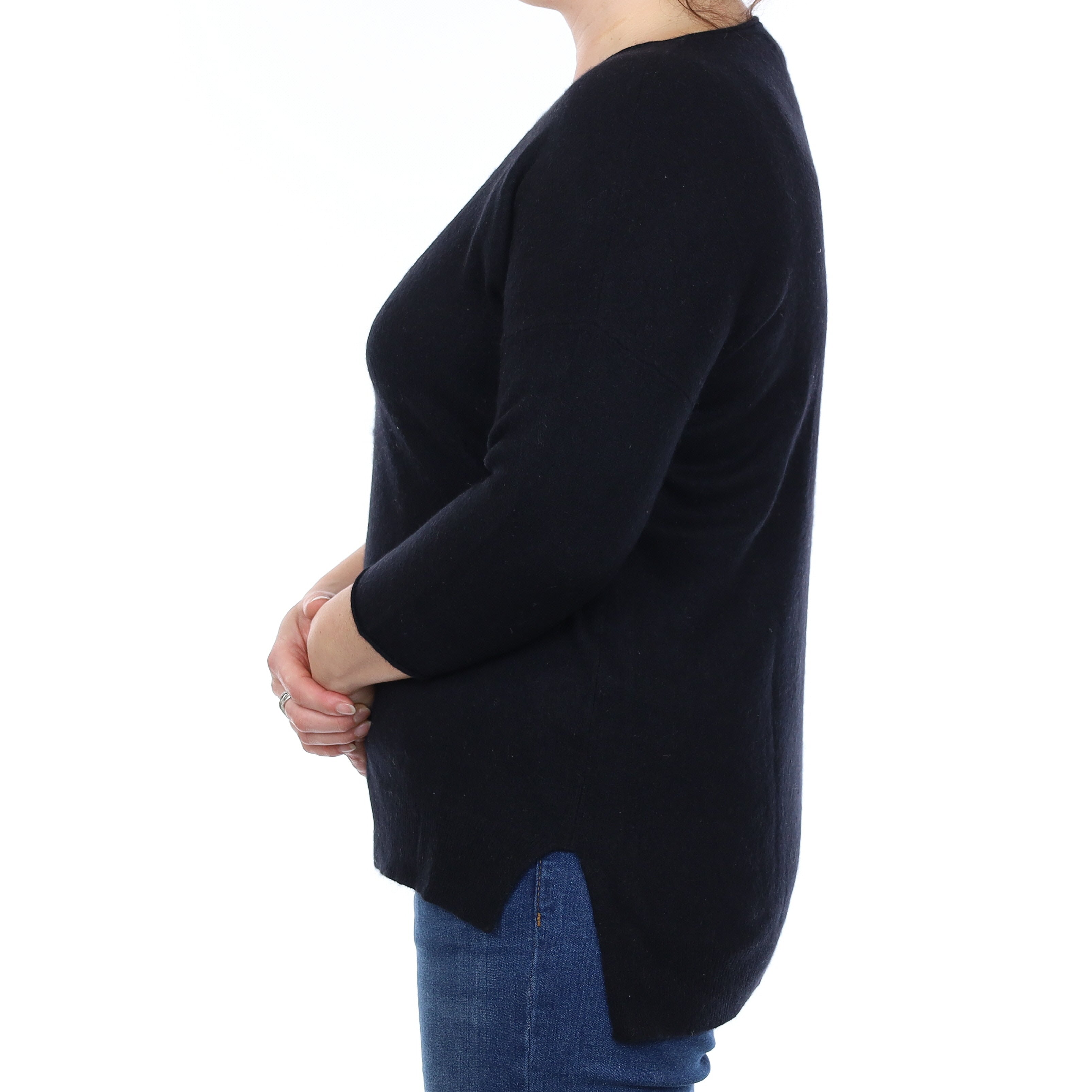 Neiman Marcus Black Cashmere 3/4 Sleeve Crew Neck Jumper Large