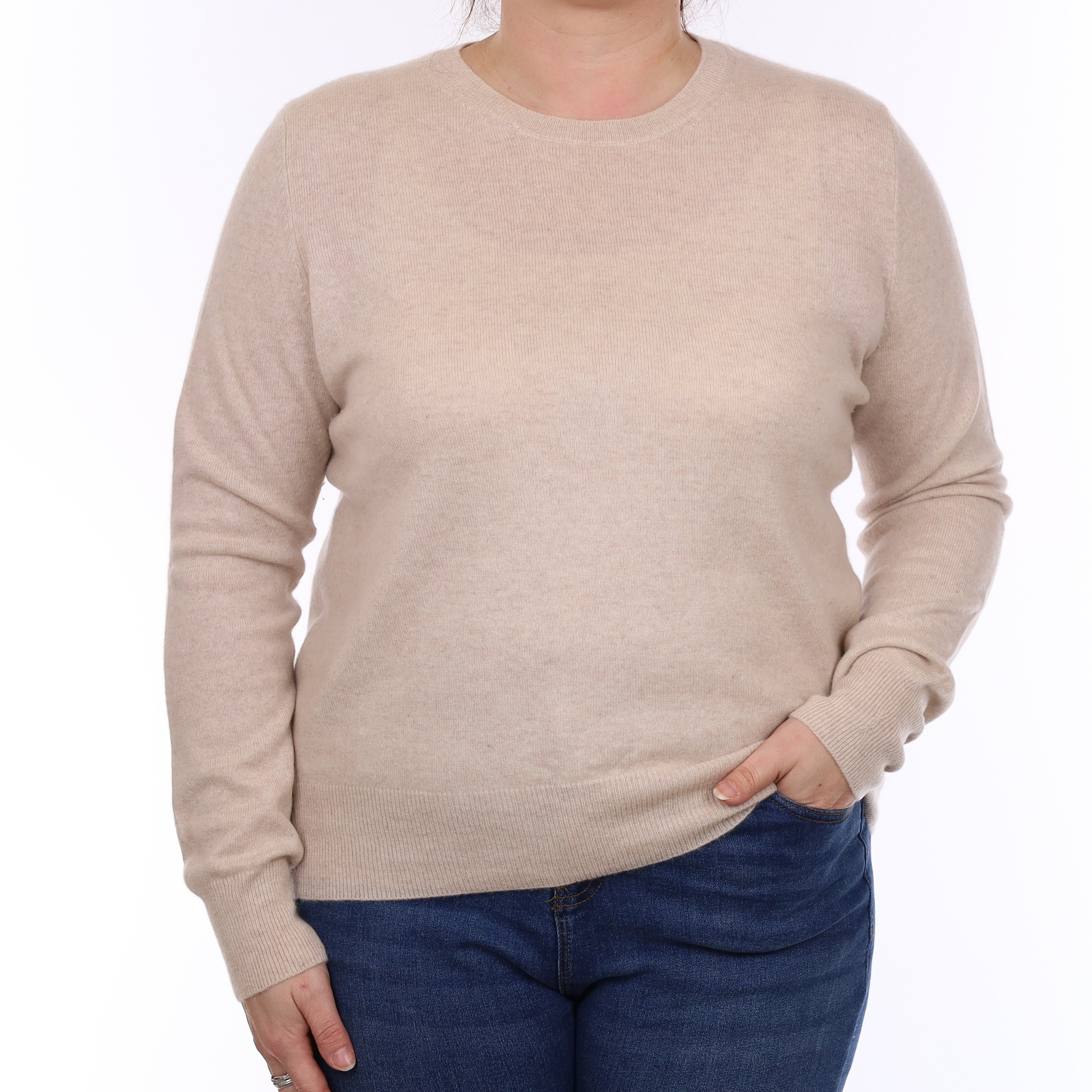 Oatmeal Cashmere Crew Neck Jumper Large