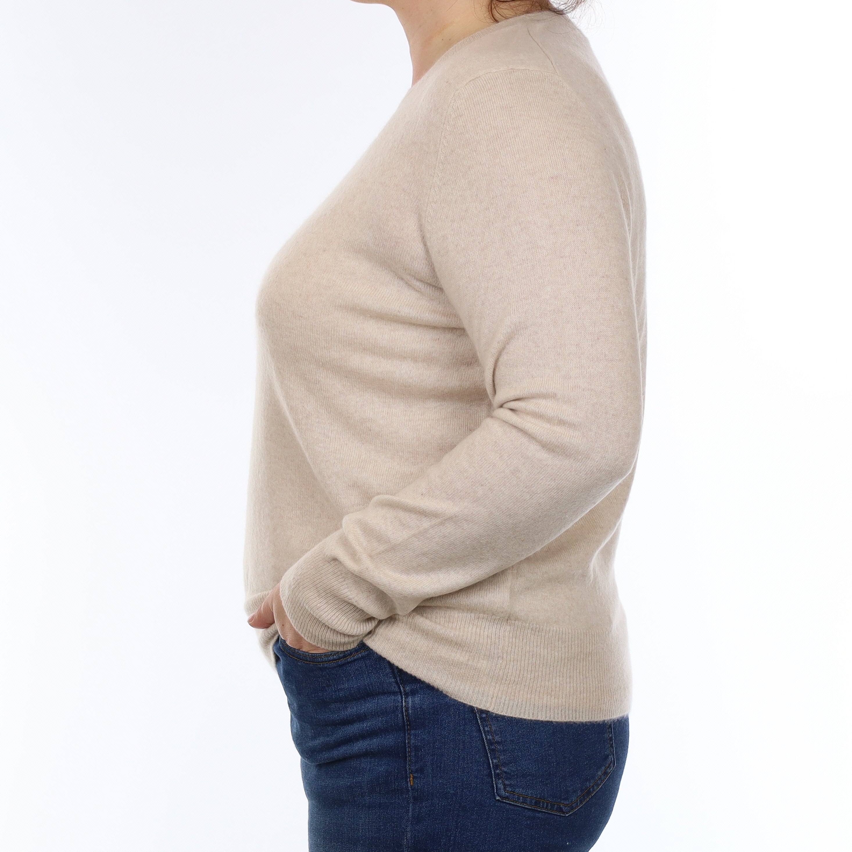 Oatmeal Cashmere Crew Neck Jumper Large