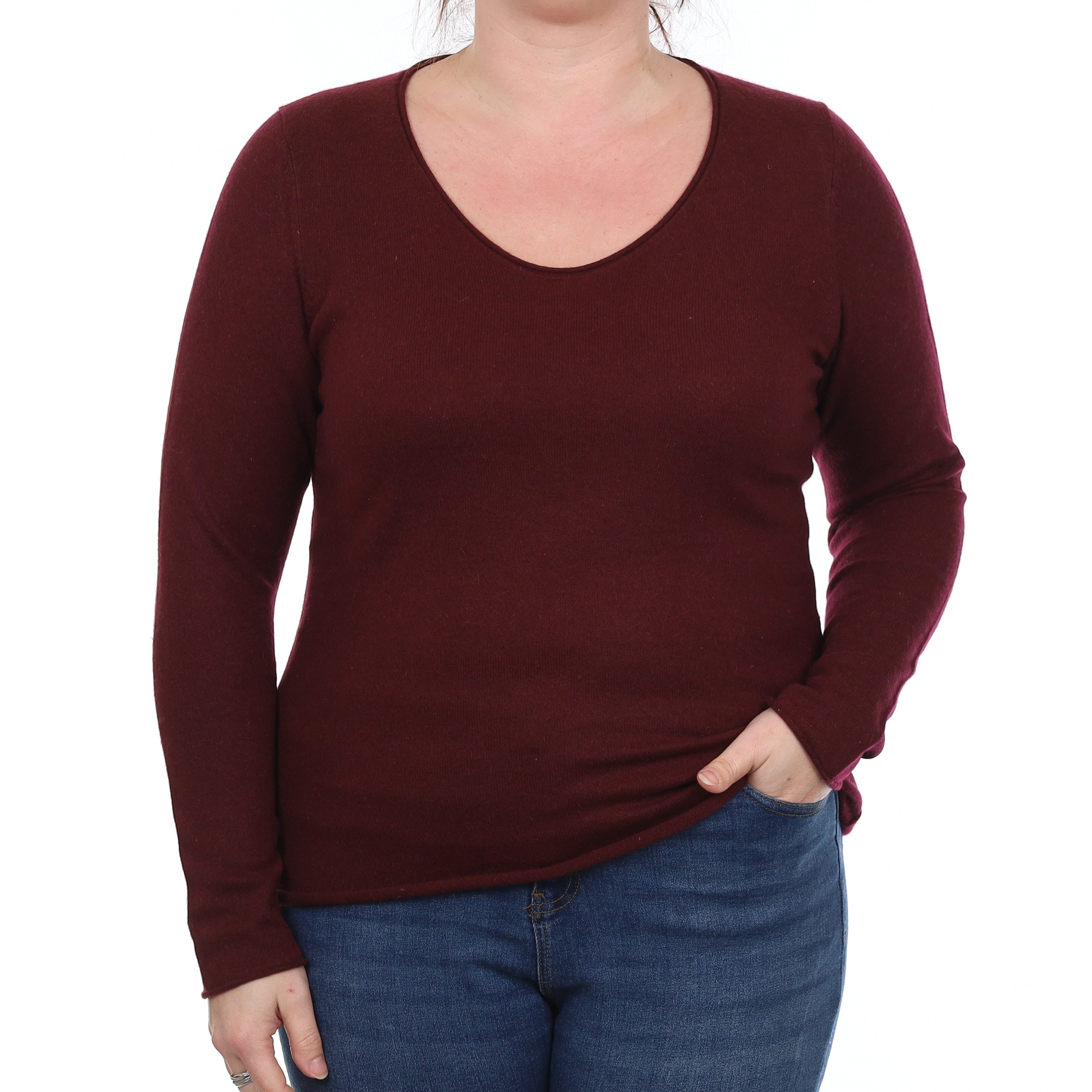 Mulberry Red Cashmere V Neck Jumper Large