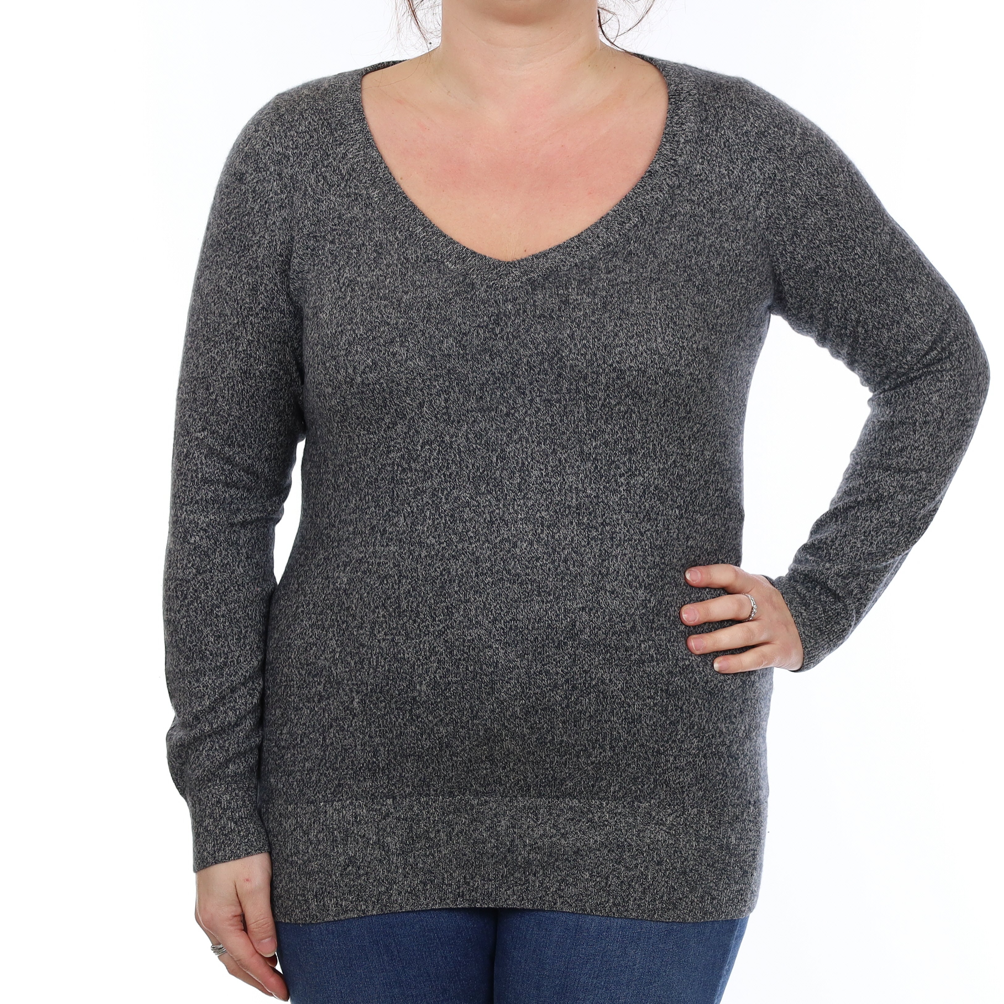 Charcoal Marl Cashmere V Neck Jumper Large