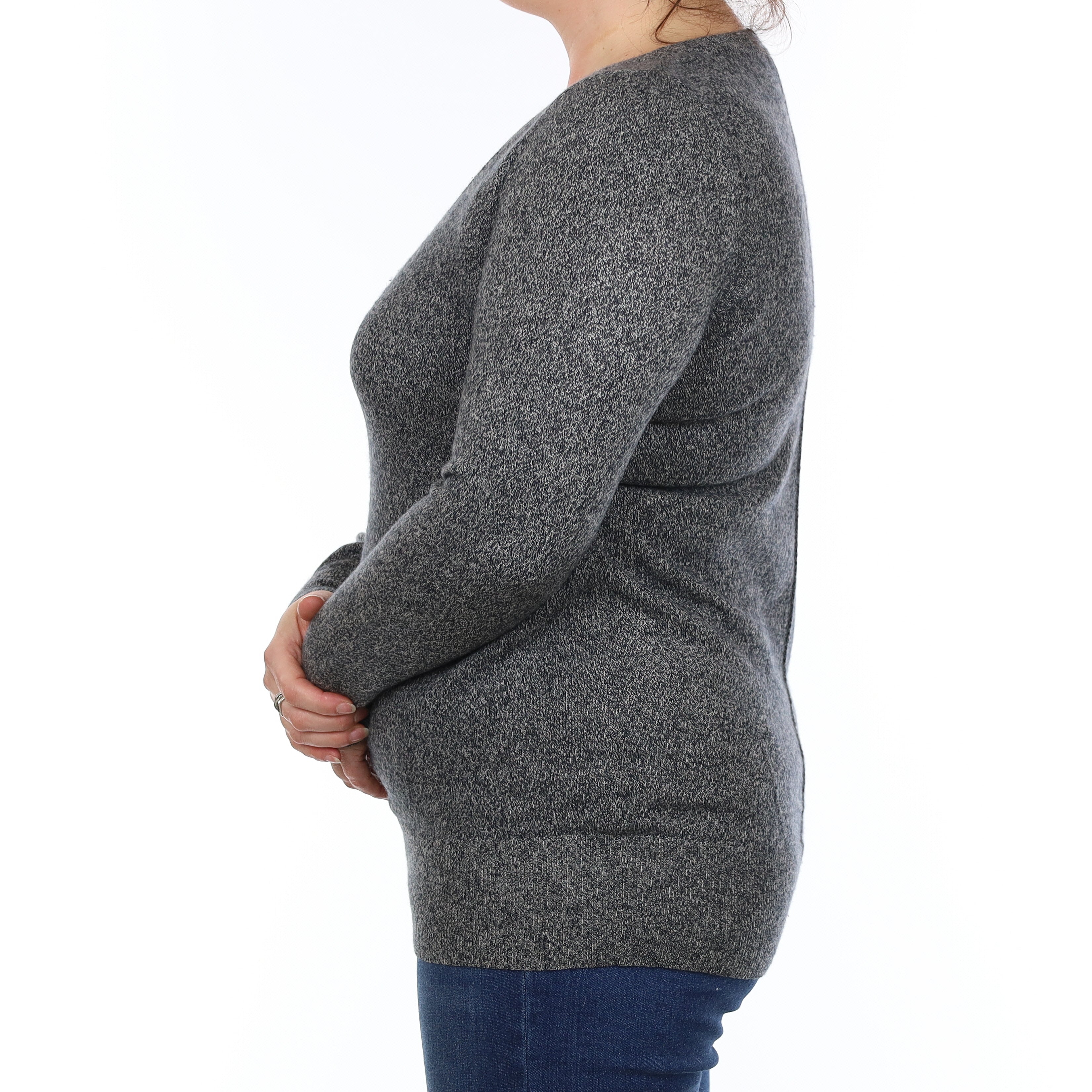 Charcoal Marl Cashmere V Neck Jumper Large