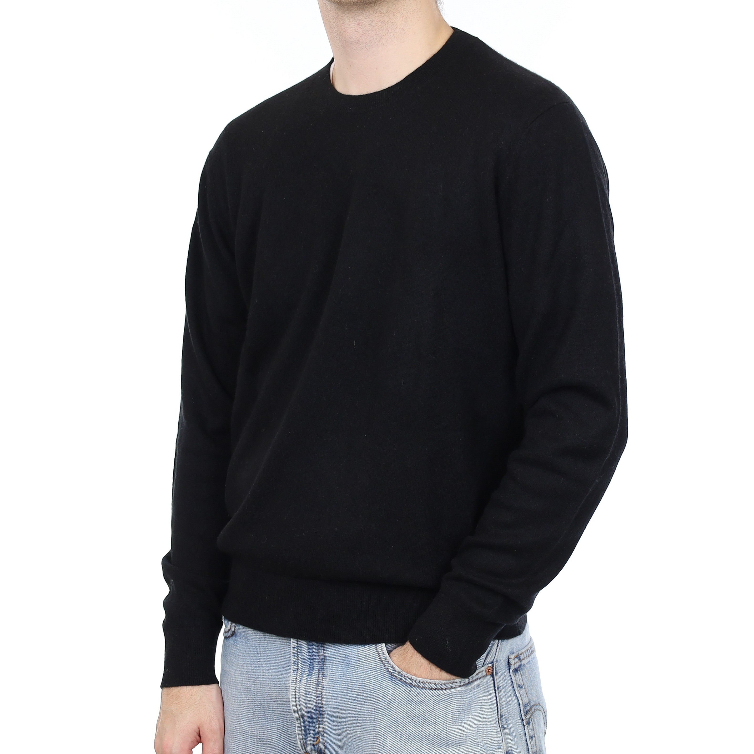 Men's Black Cashmere Crew Neck Jumper Large