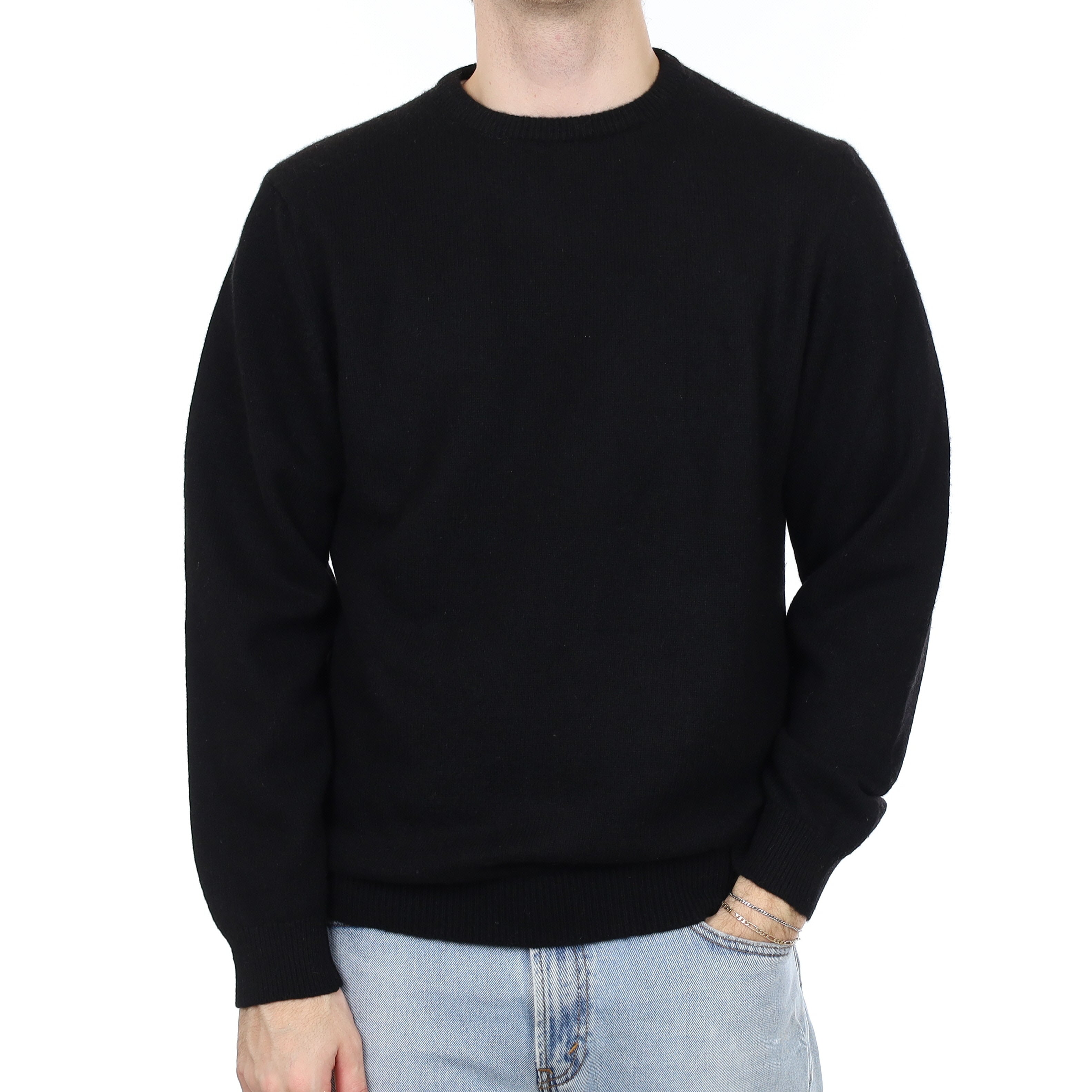 Men's Black Heavy Knit Cashmere Crew Neck Jumper Large