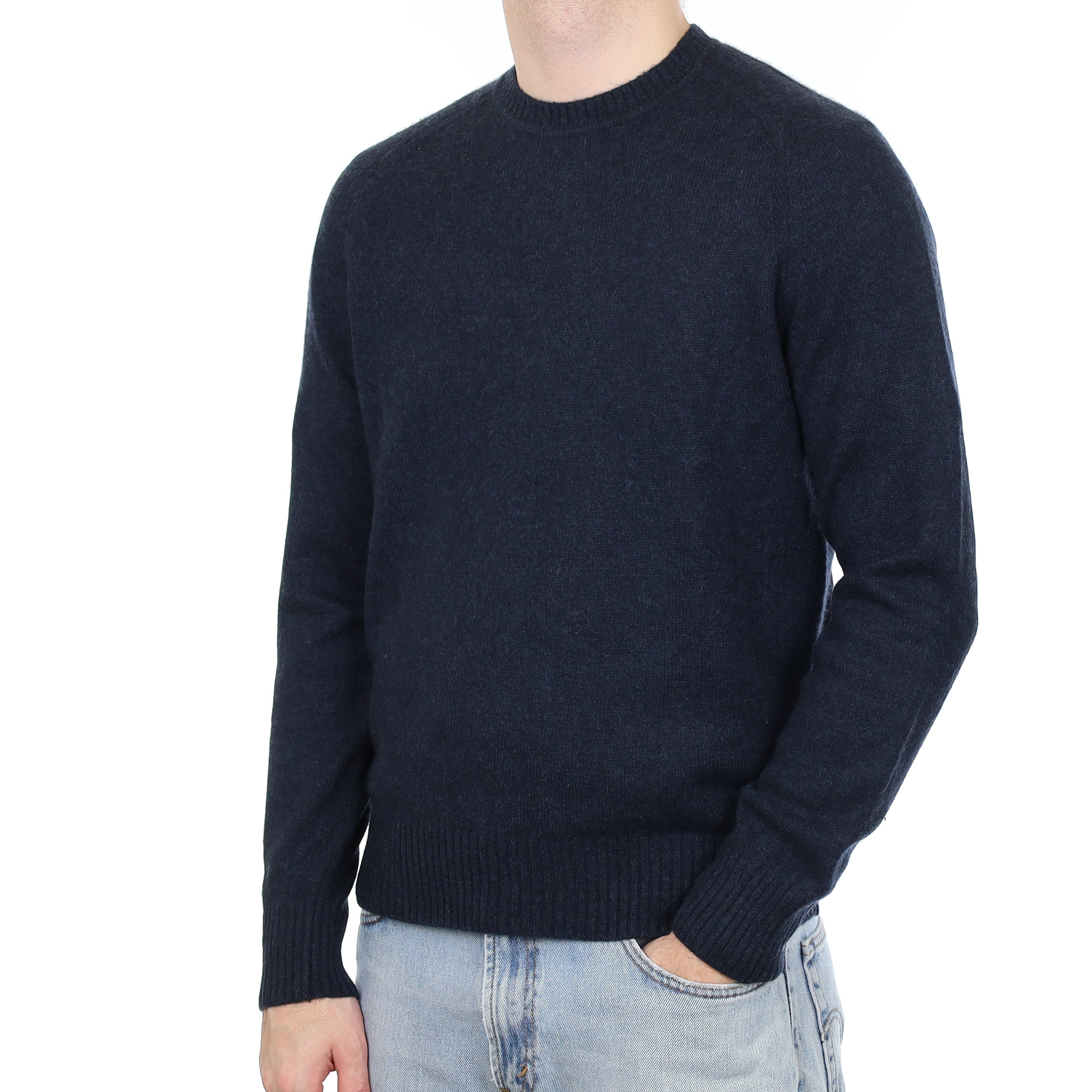 Men's Boss Navy Marl Heavy Knit Cashmere Crew Neck Jumper Large