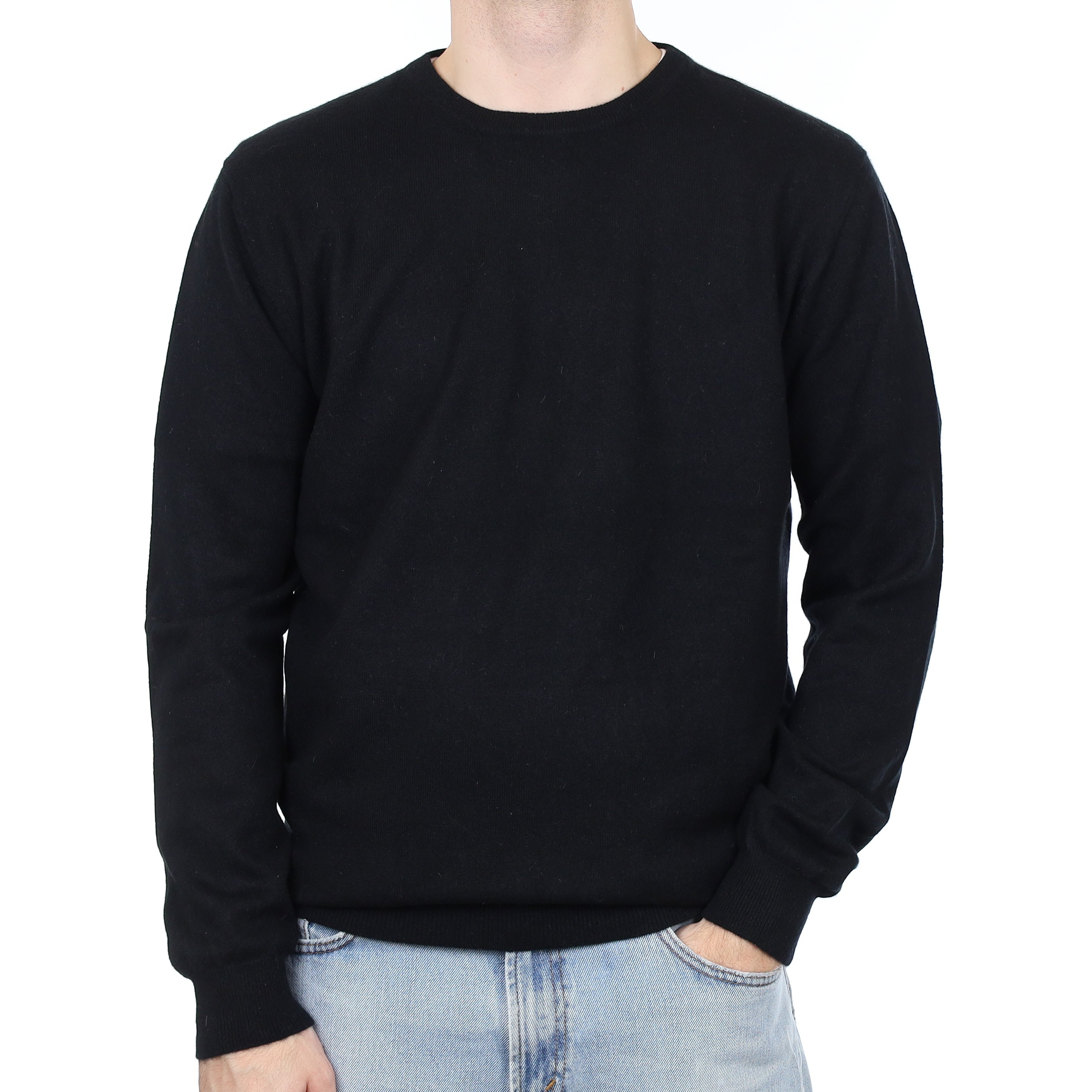 Men's Black Cashmere Crew Neck Jumper Large