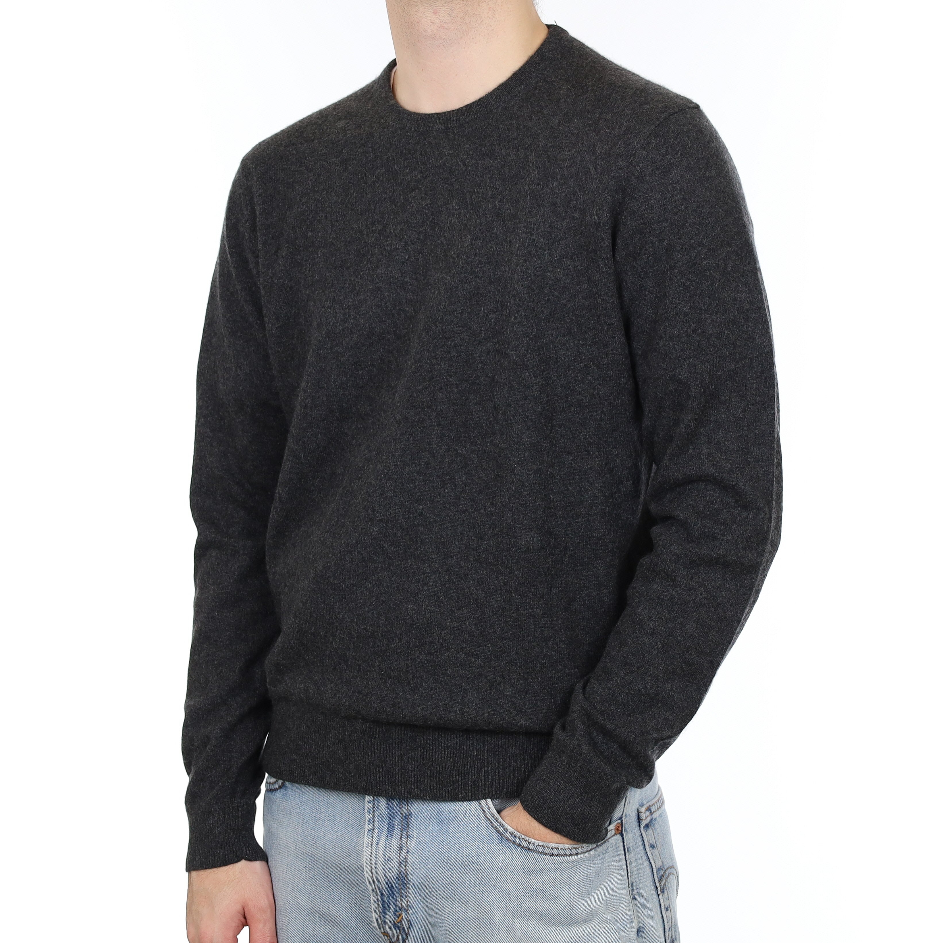 Men's Charcoal Grey Marl Cashmere Crew Neck Jumper Large