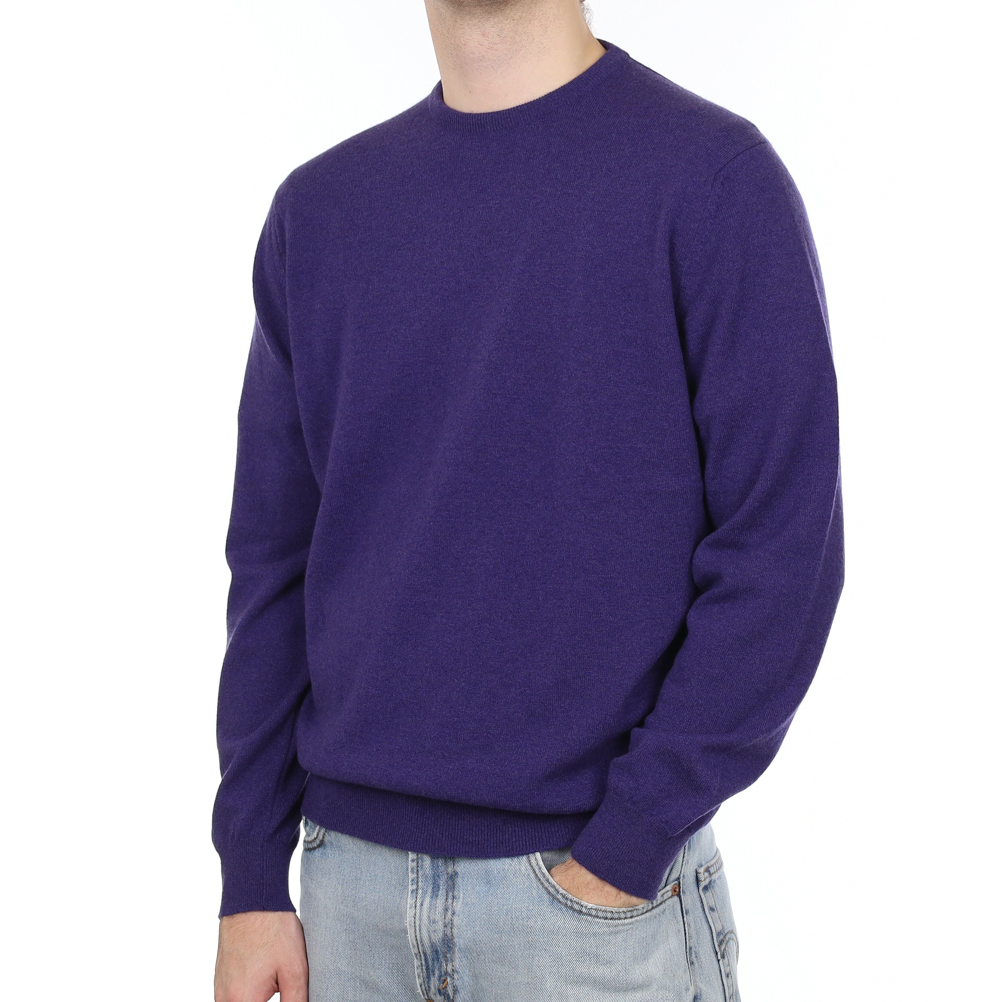 Men's Brand New Begg & Co Iris Purple Cashmere Crew Neck Jumper Large