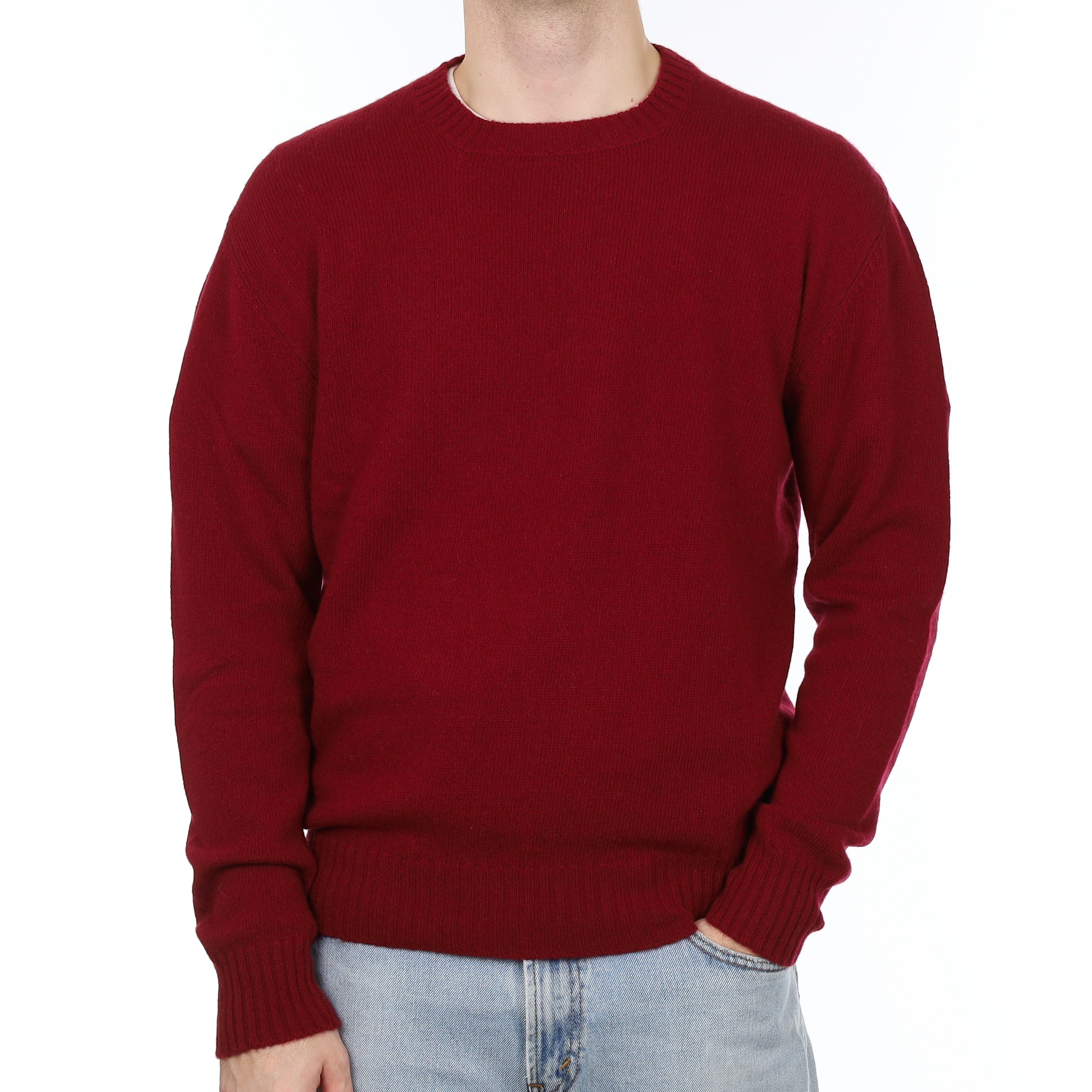 Men's Brand New Scottish Burgundy Red Cashmere Crew Neck Jumper Large