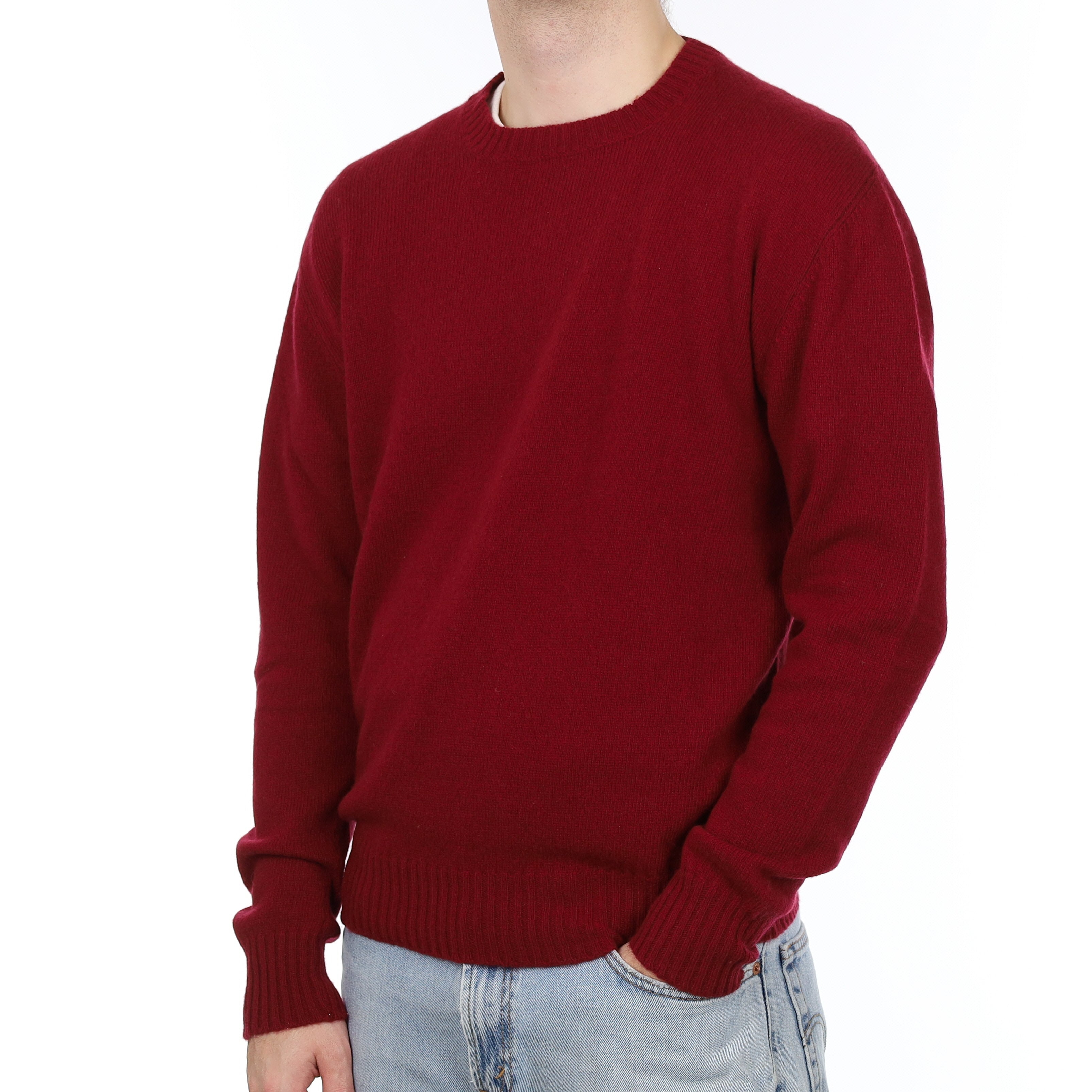 Men's Brand New Scottish Burgundy Red Cashmere Crew Neck Jumper Large
