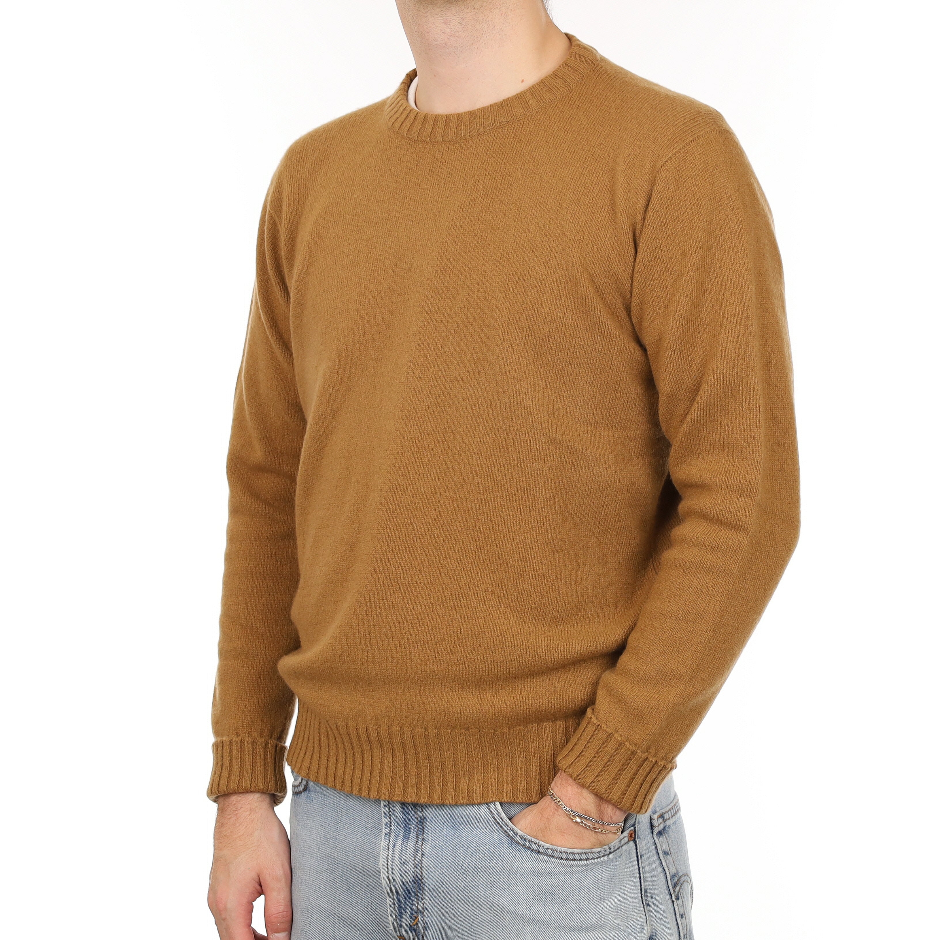 Men's Brand New Scottish Toffee Brown Cashmere Crew Neck Jumper Large