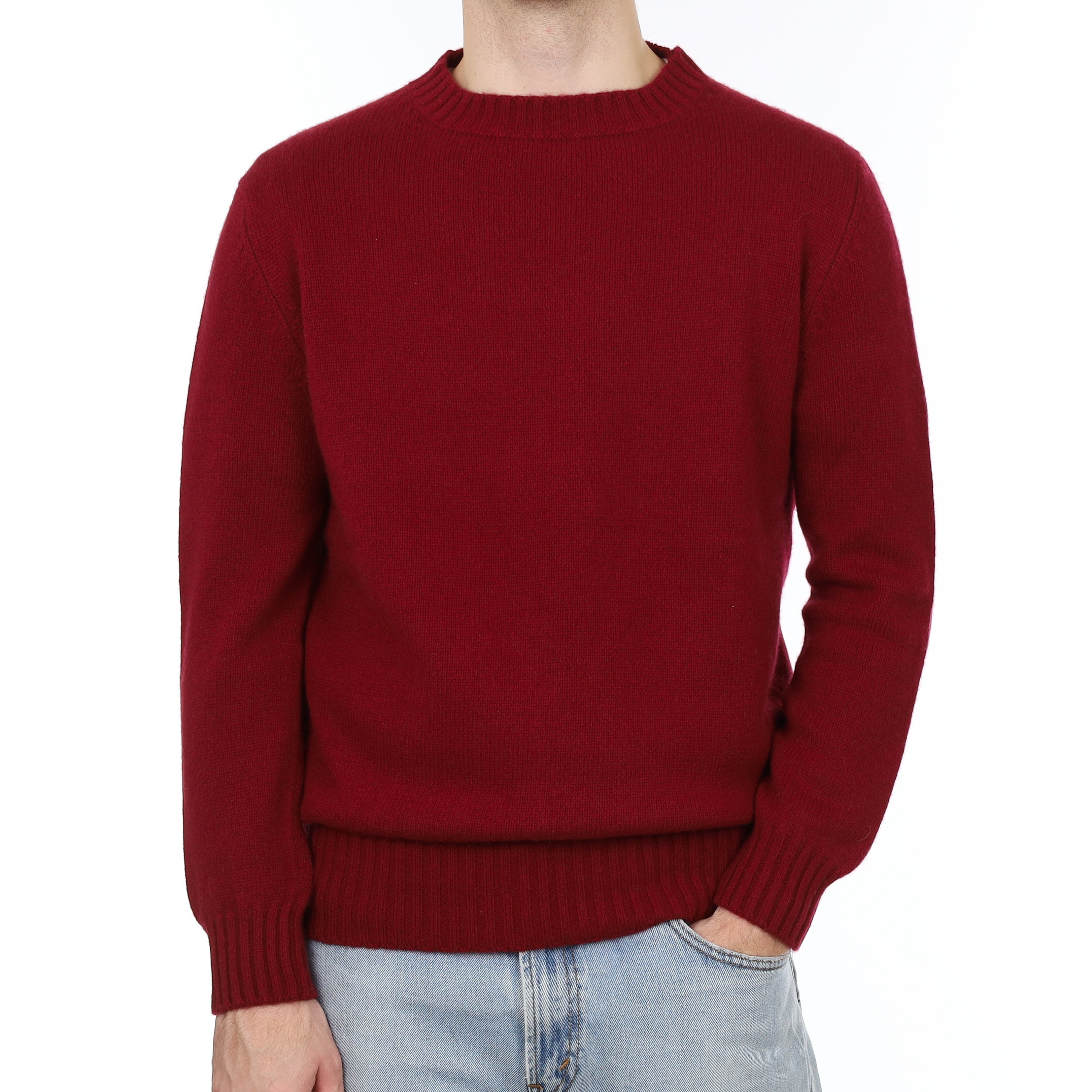 Men's Brand New Scottish Burgundy Red Heavy Knit Cashmere Crew Neck Jumper Large