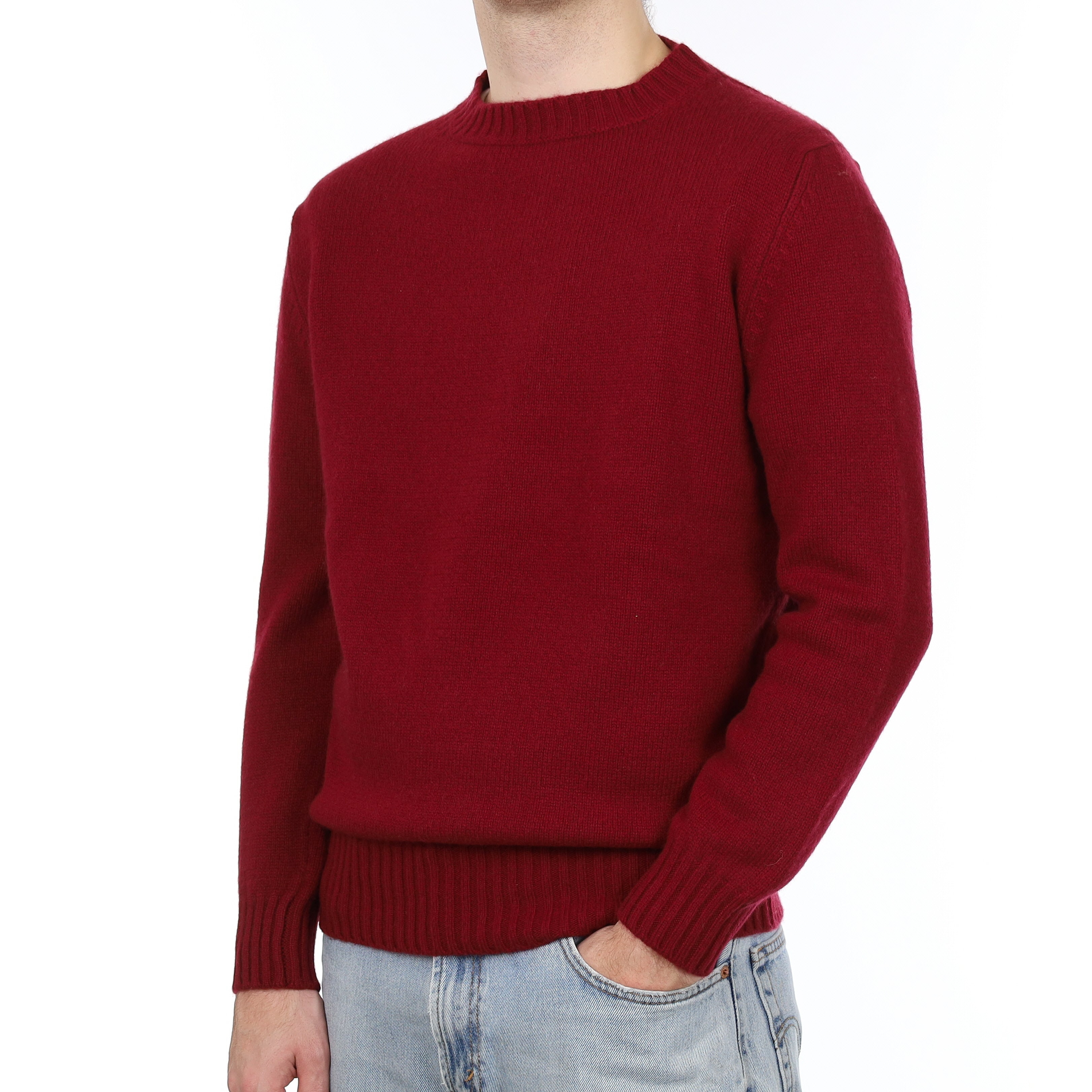 Men's Brand New Scottish Burgundy Red Heavy Knit Cashmere Crew Neck Jumper Large
