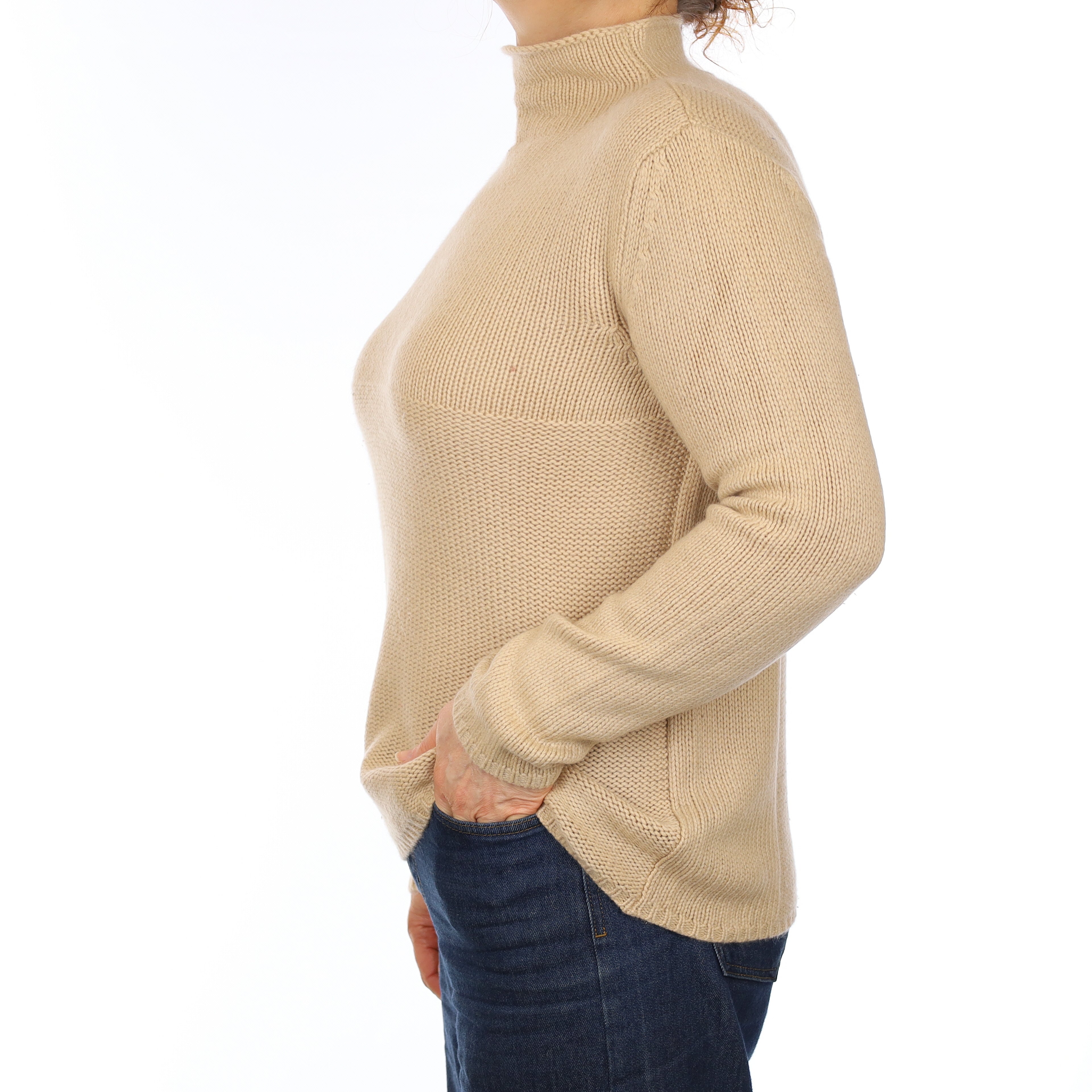 Camel Chunky Knit Cashmere Turtleneck Jumper Medium
