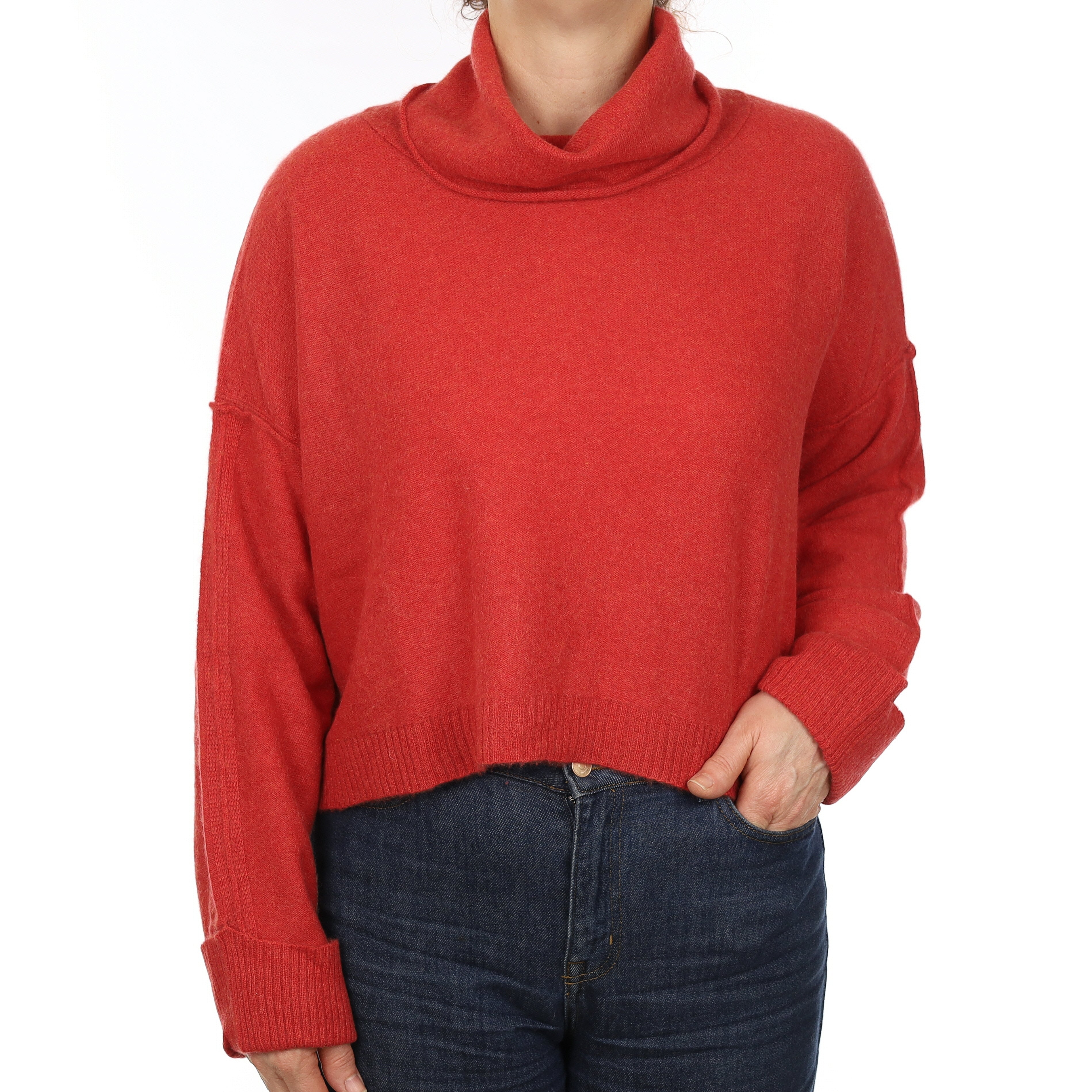 Vermillion Orange Cashmere Slouchy Polo Neck Jumper Medium