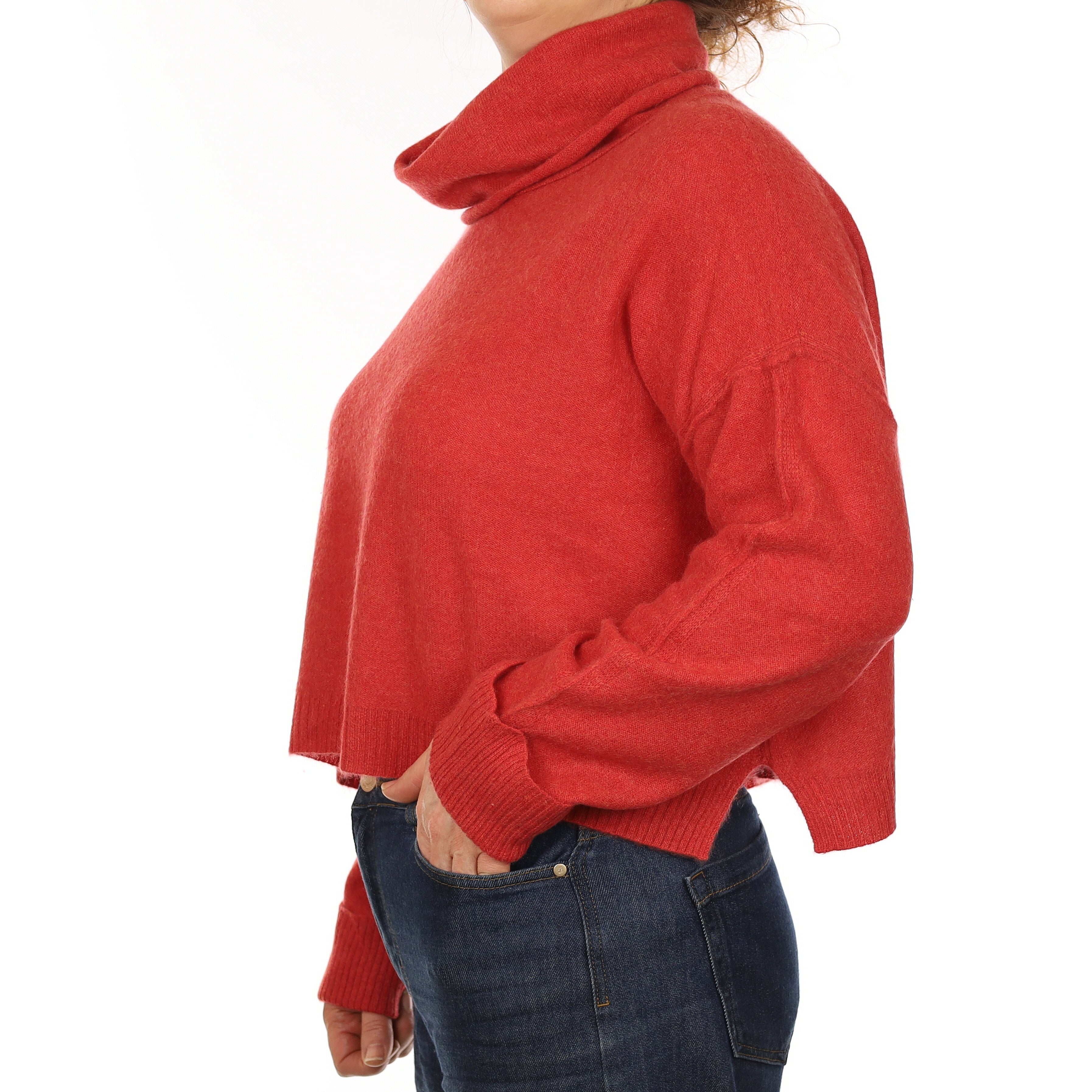 Vermillion Orange Cashmere Slouchy Polo Neck Jumper Medium