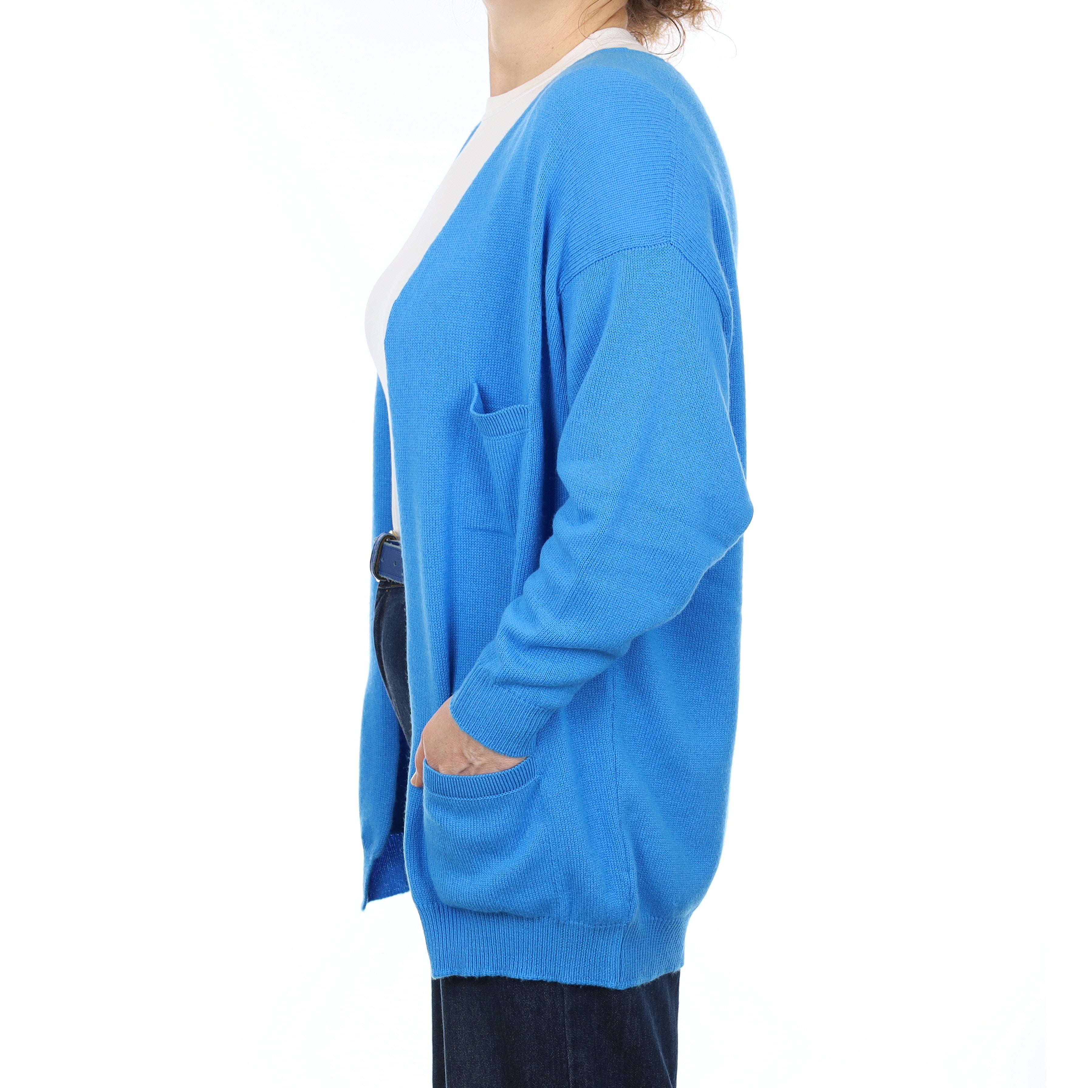 Brand New Scott & Charters Capri Blue Cashmere Edge to Edge Cardigan Medium