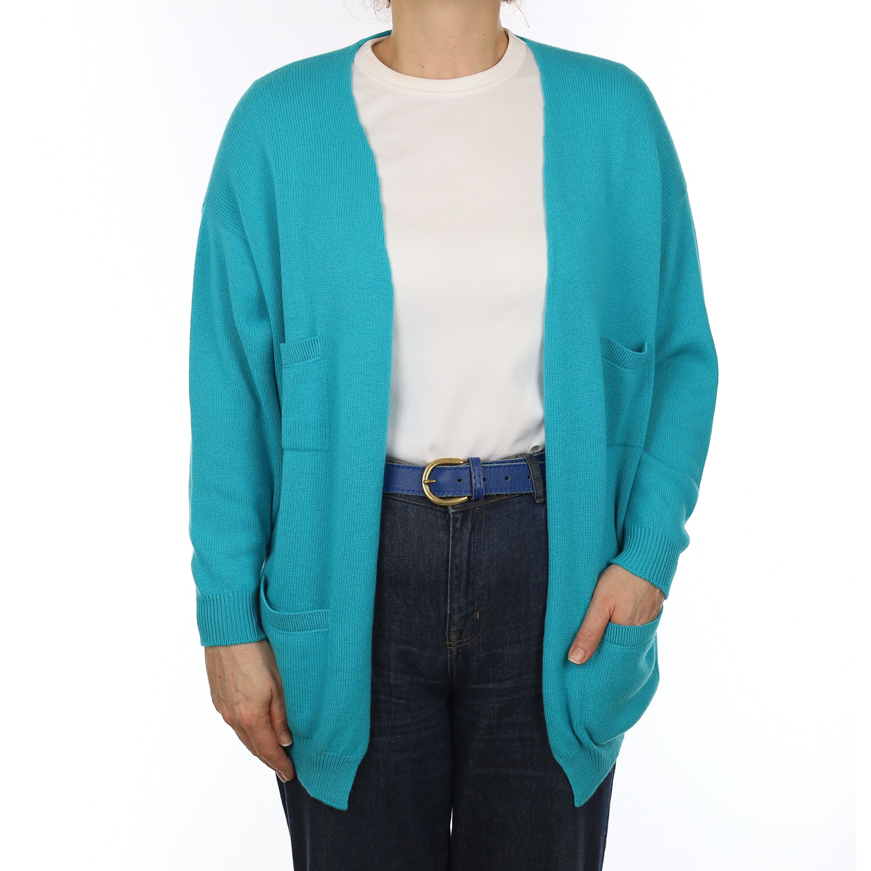 Brand New Scott & Charters Turquoise Cashmere Edge to Edge Cardigan Medium