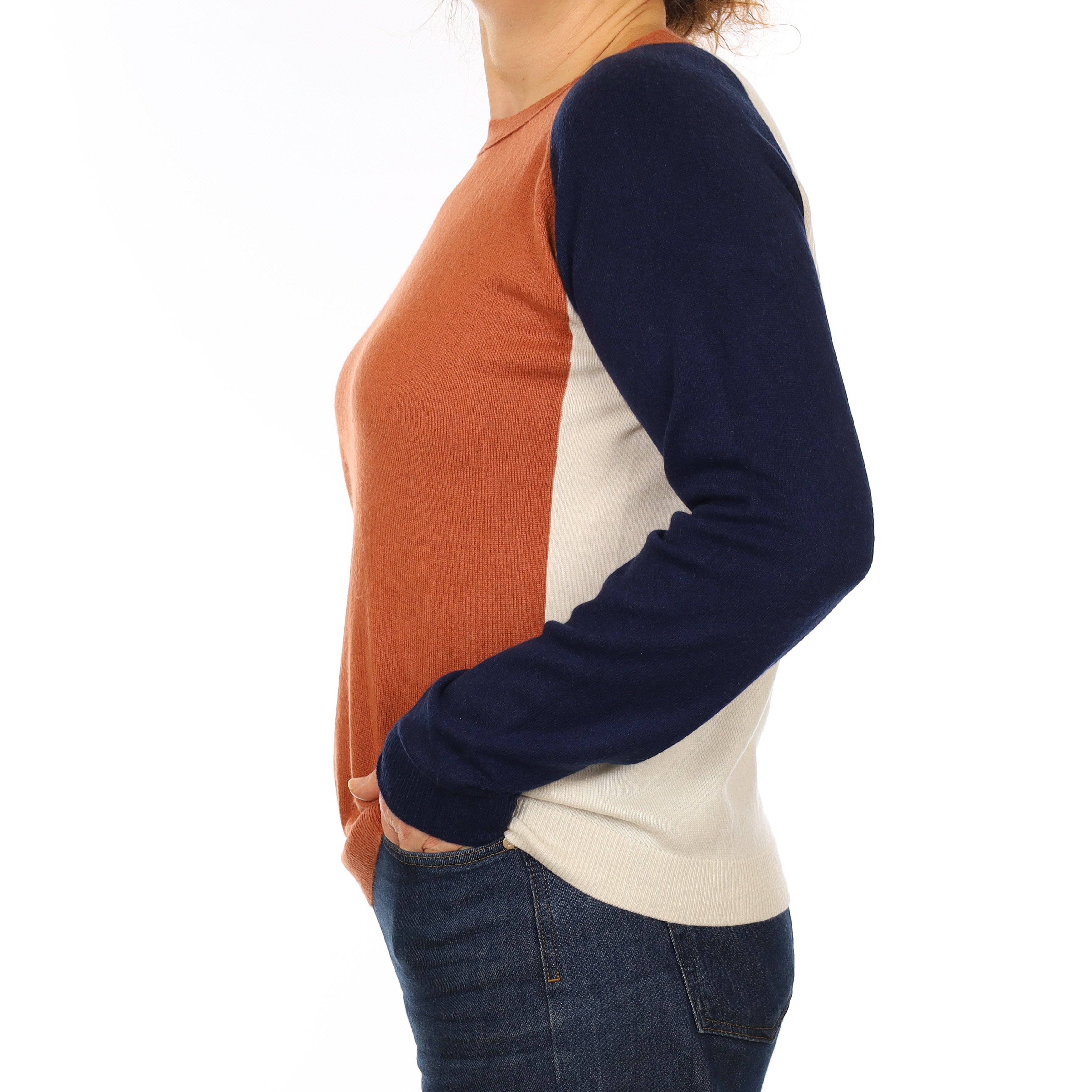 Peter Millar Rust Colour Block Cashmere Crew Neck Jumper Medium