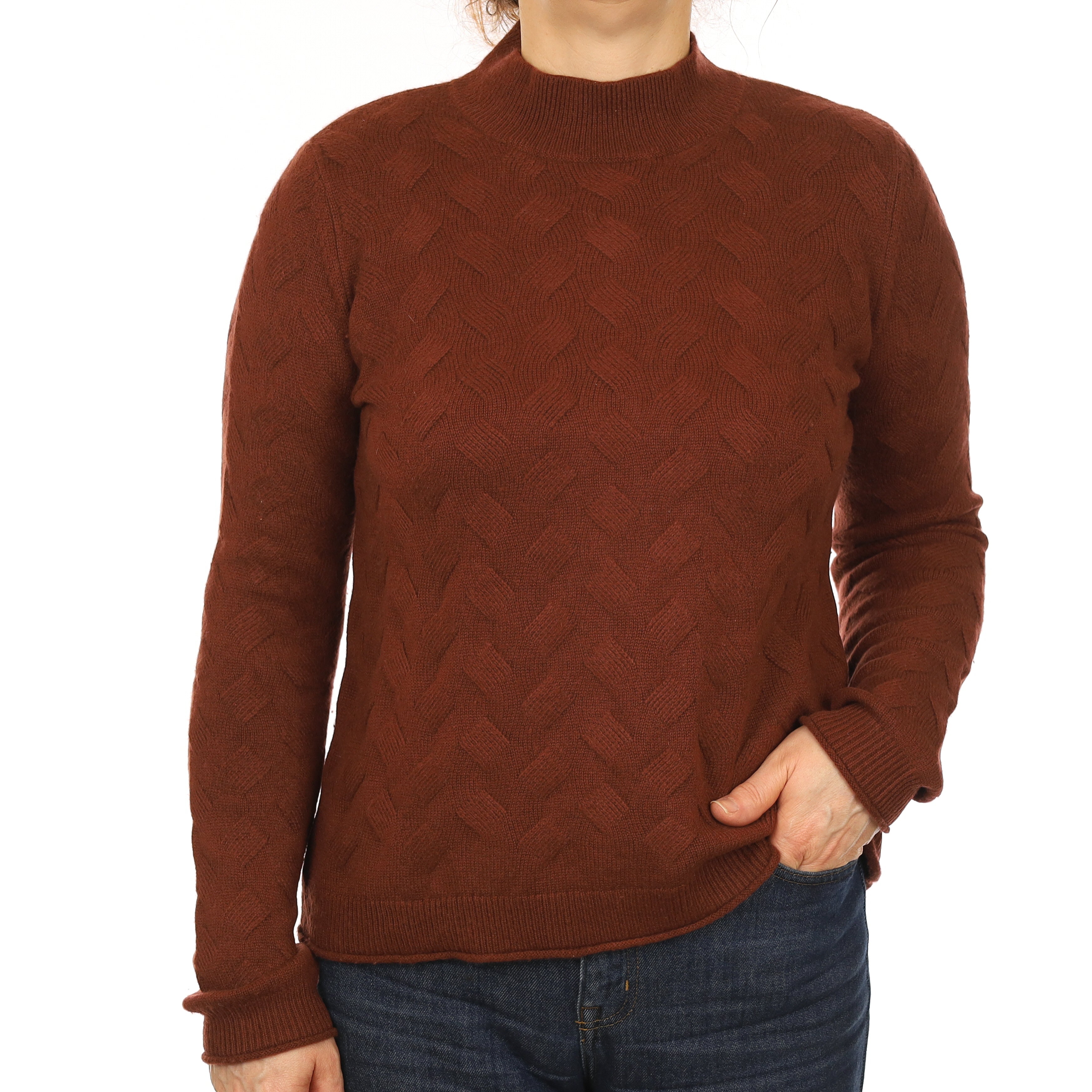 Orvis Russet Brown Textured Cashmere Turtleneck Jumper Medium