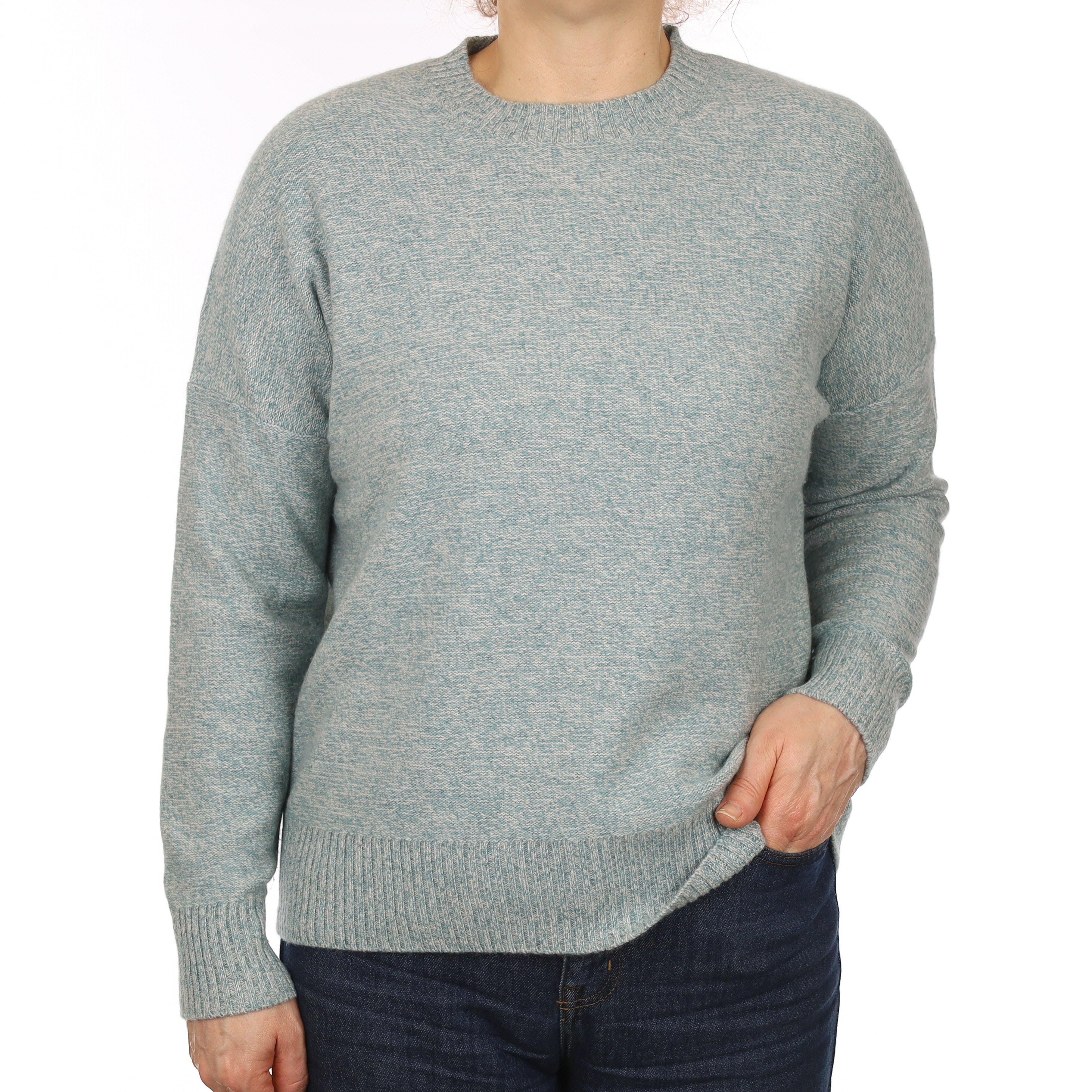 Eric Bompard Green Marl Heavy Knit Cashmere Crew Neck Jumper Medium