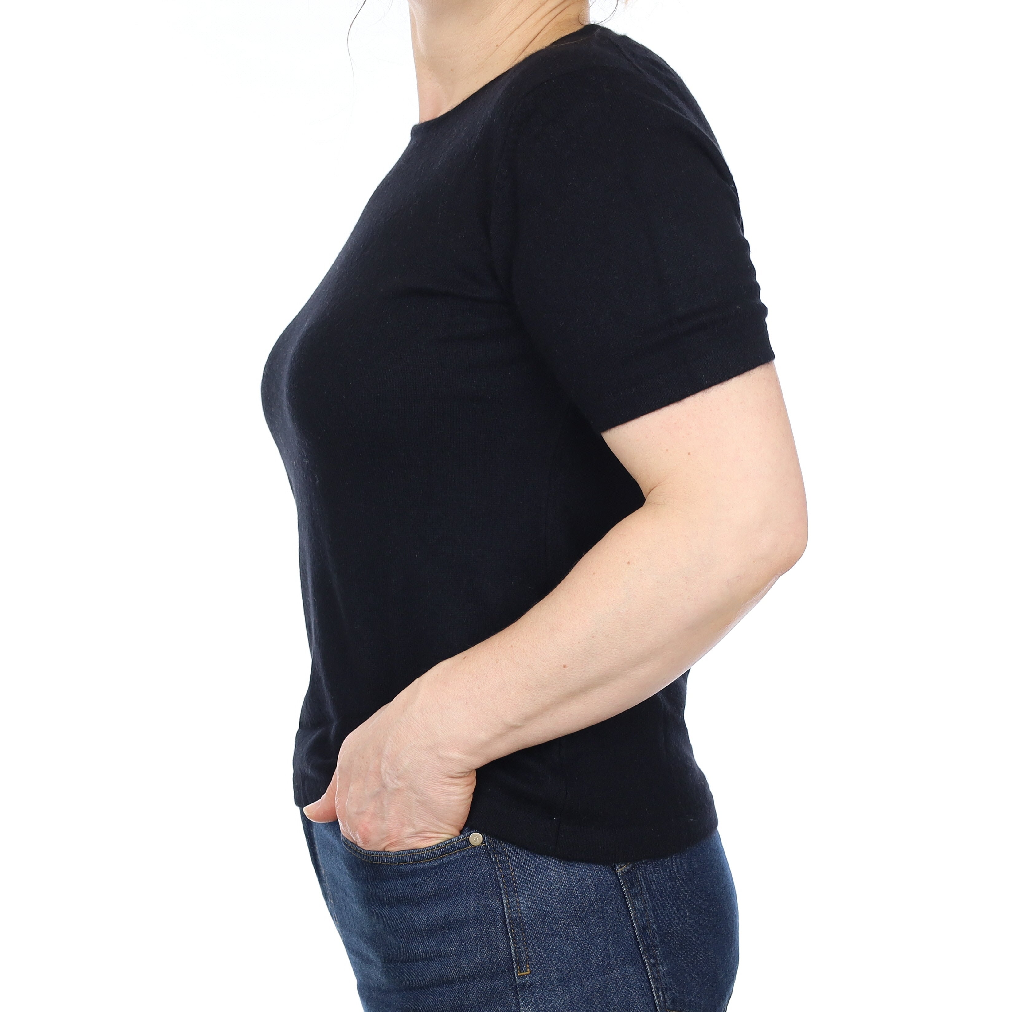 Black Cashmere Crew Neck T-Shirt Medium