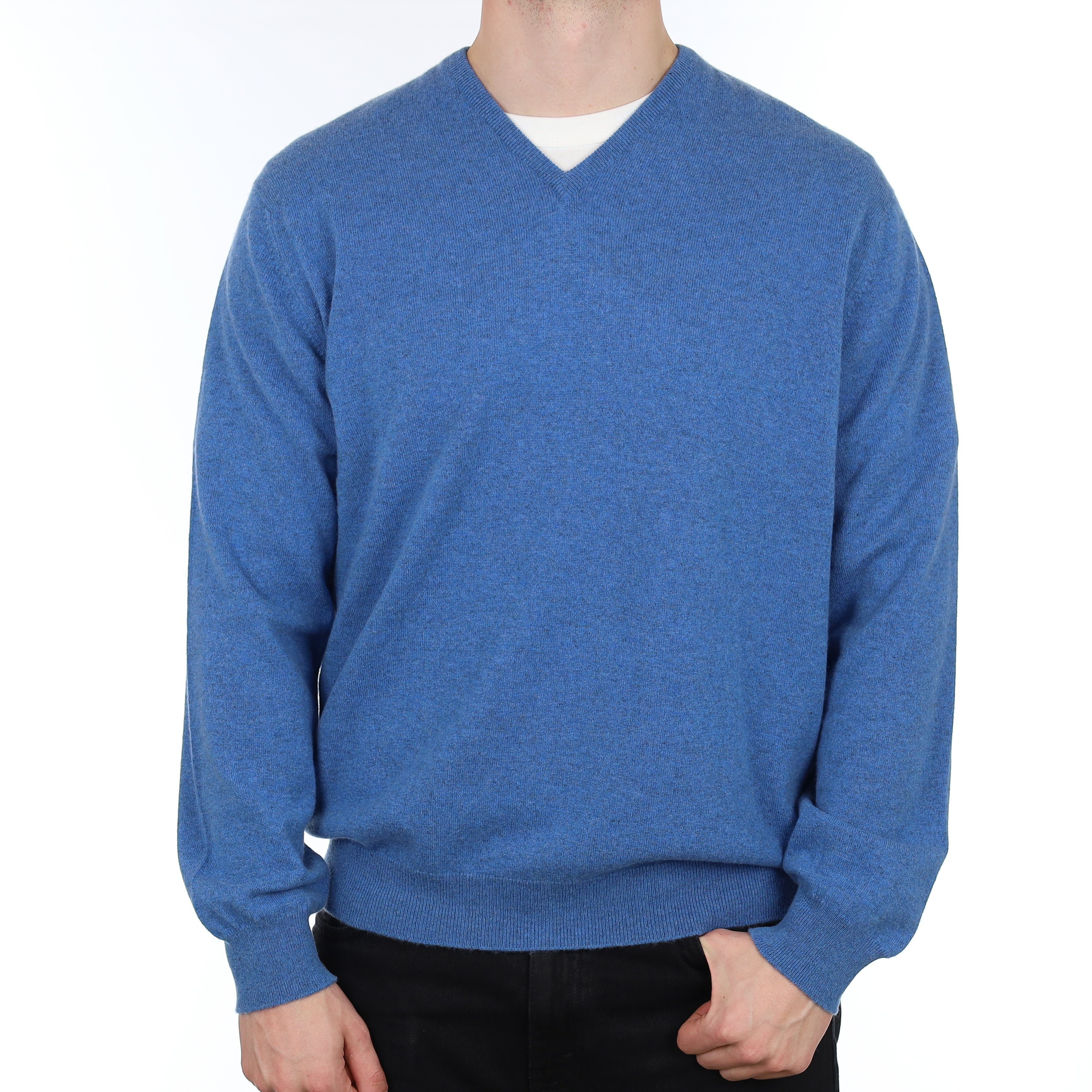 Men's Brand New Scottish Begg & Co Tanzanite Blue Cashmere V Neck Jumper XXL
