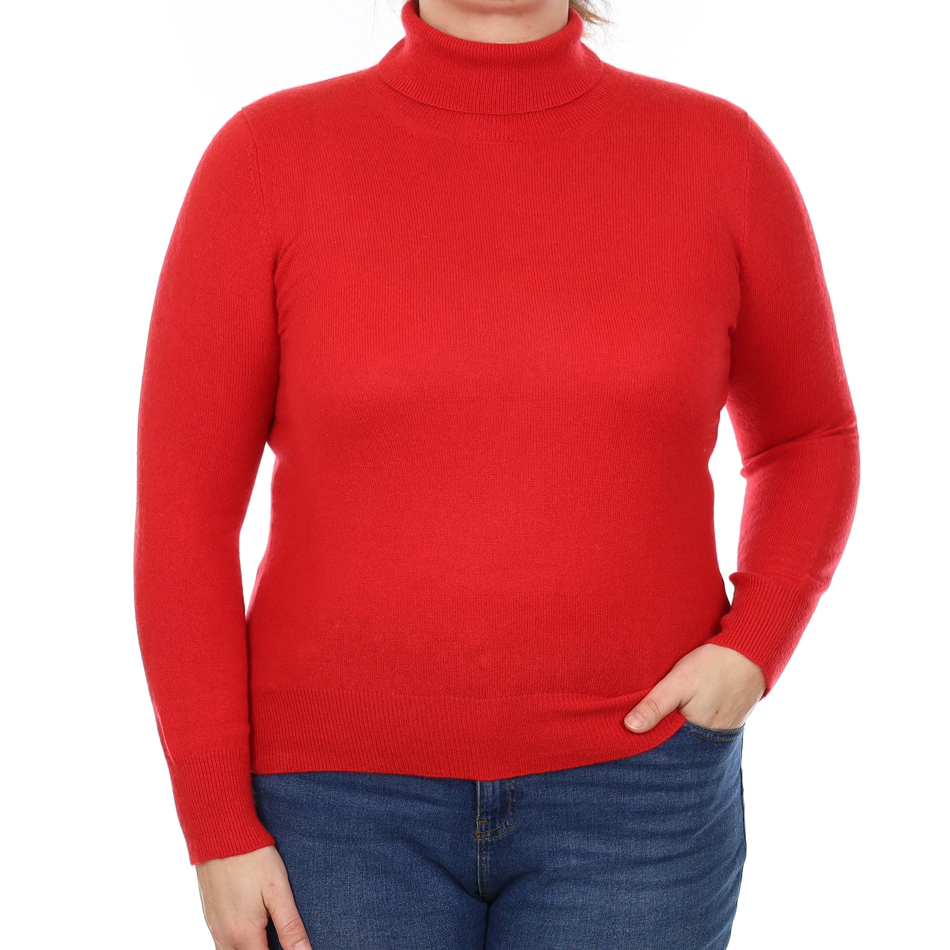 Scarlet Red Cashmere Polo Neck Jumper Large