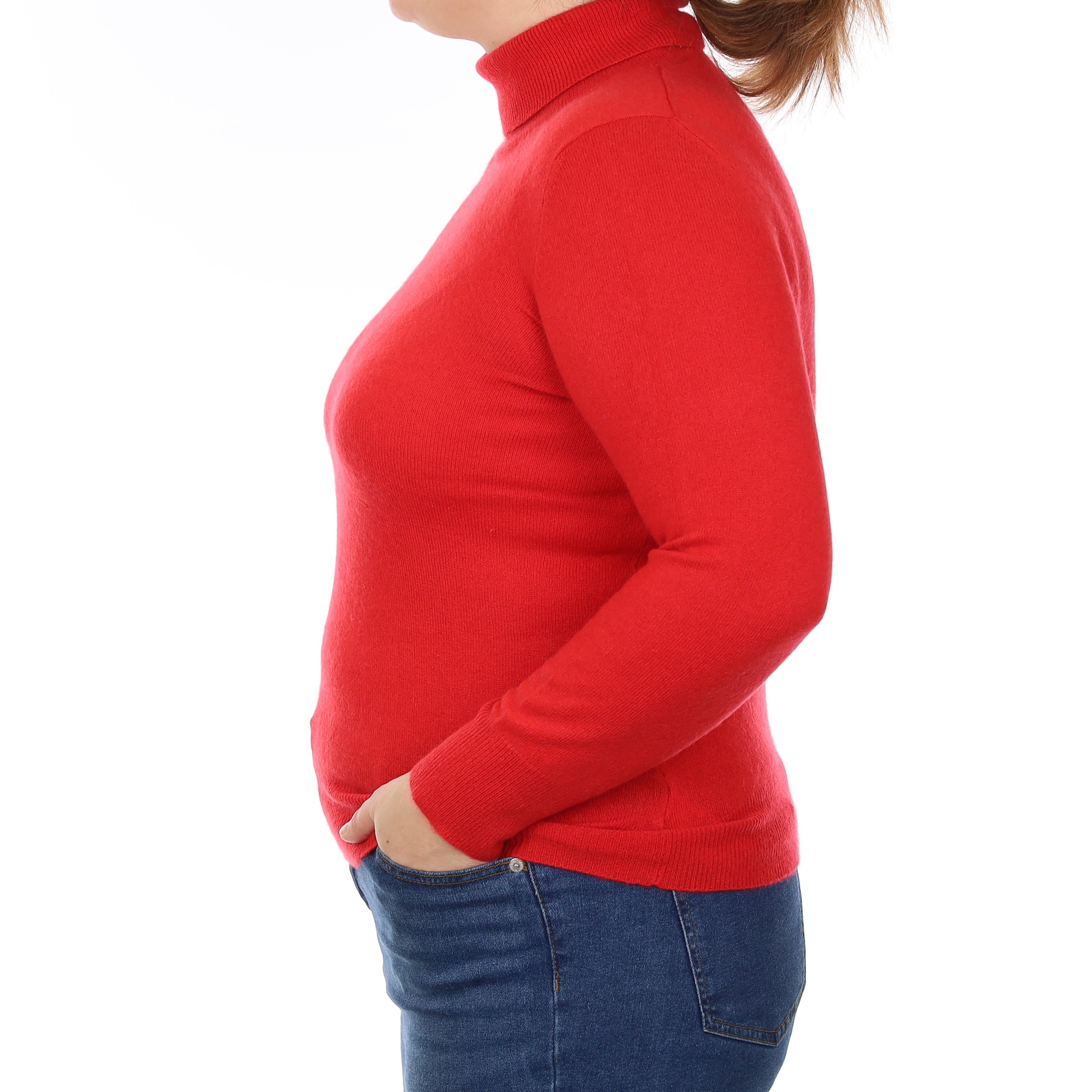 Scarlet Red Cashmere Polo Neck Jumper Large