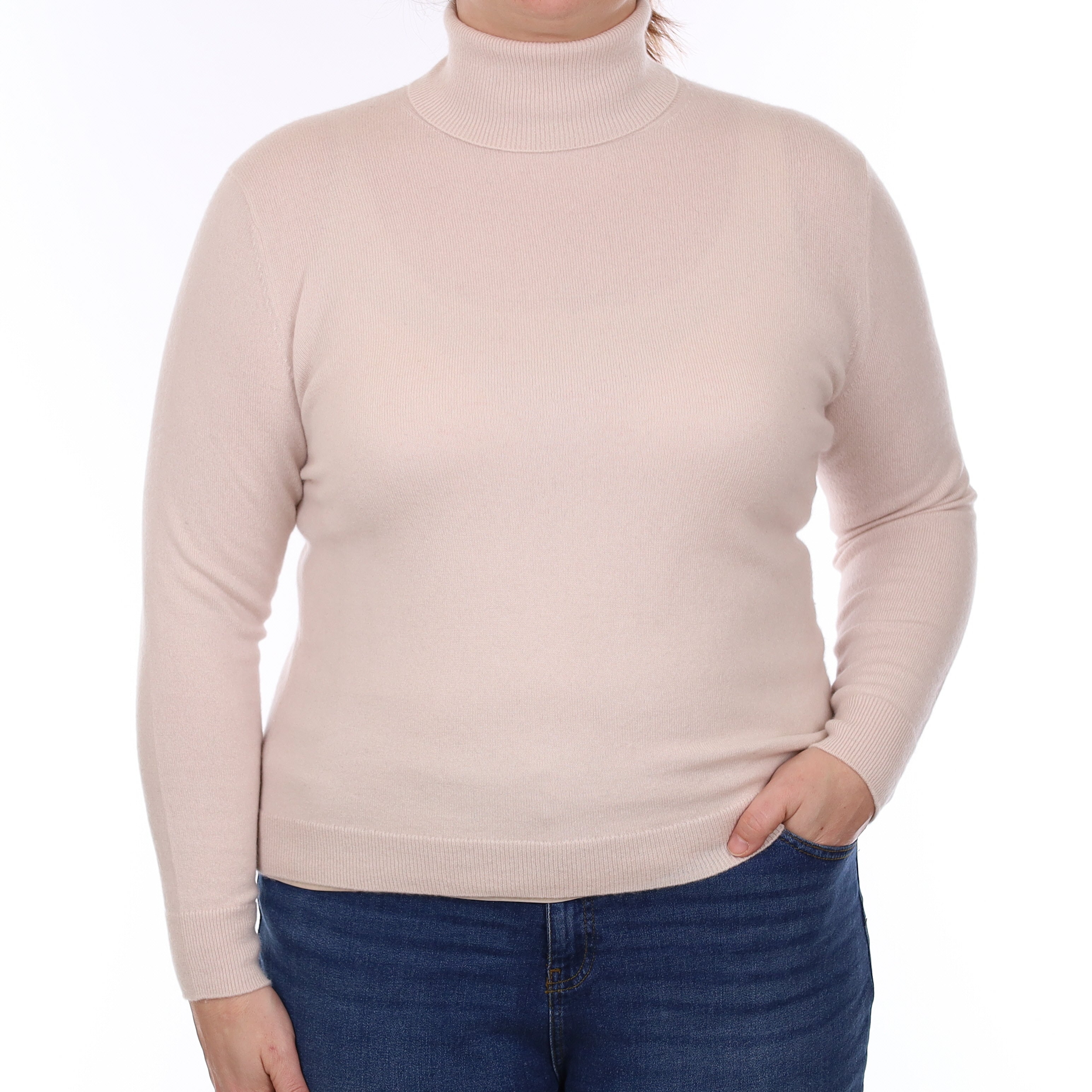 Palest Nude Pink Cashmere Polo Neck Jumper Large