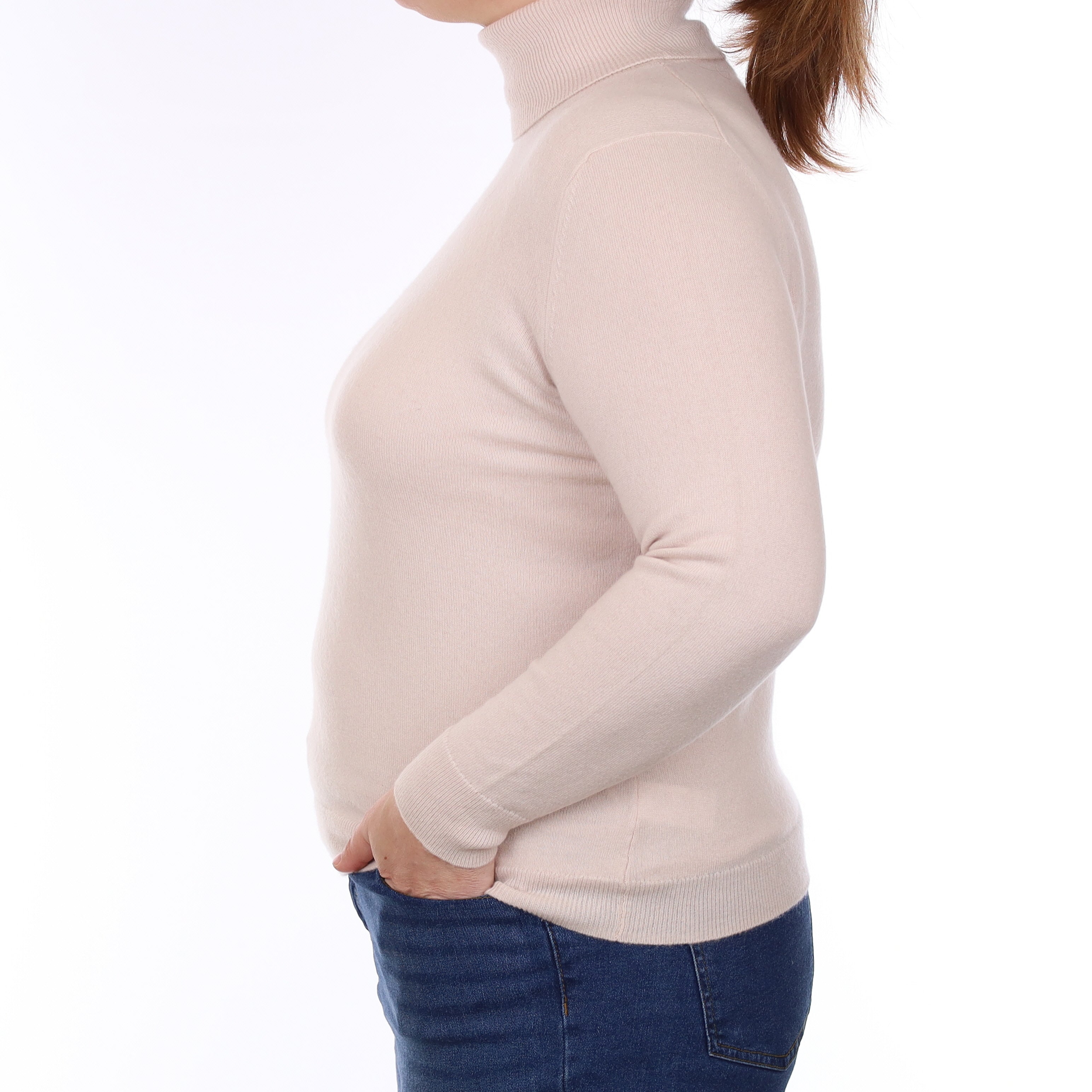 Palest Nude Pink Cashmere Polo Neck Jumper Large