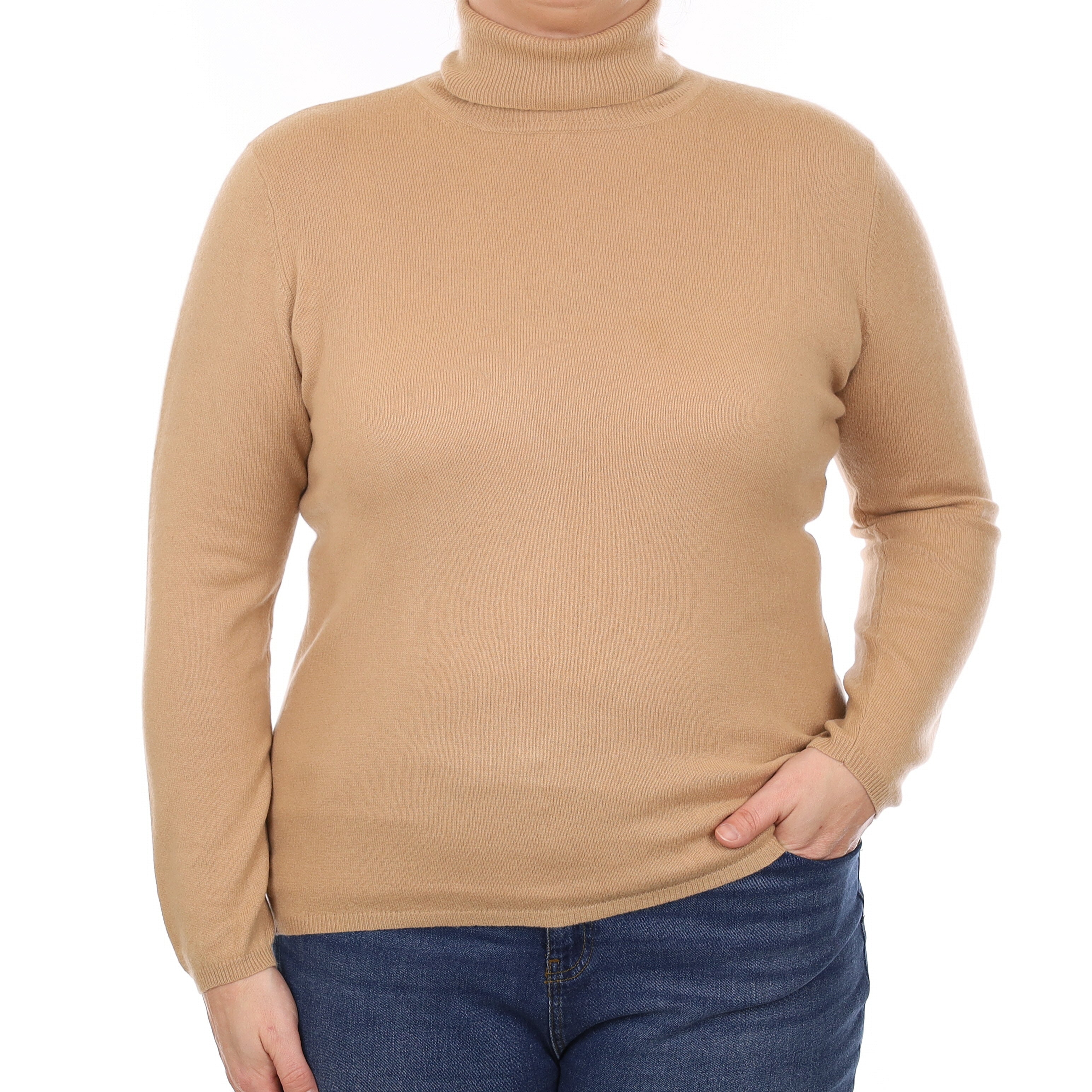 Camel Brown Cashmere Polo Neck Jumper Large