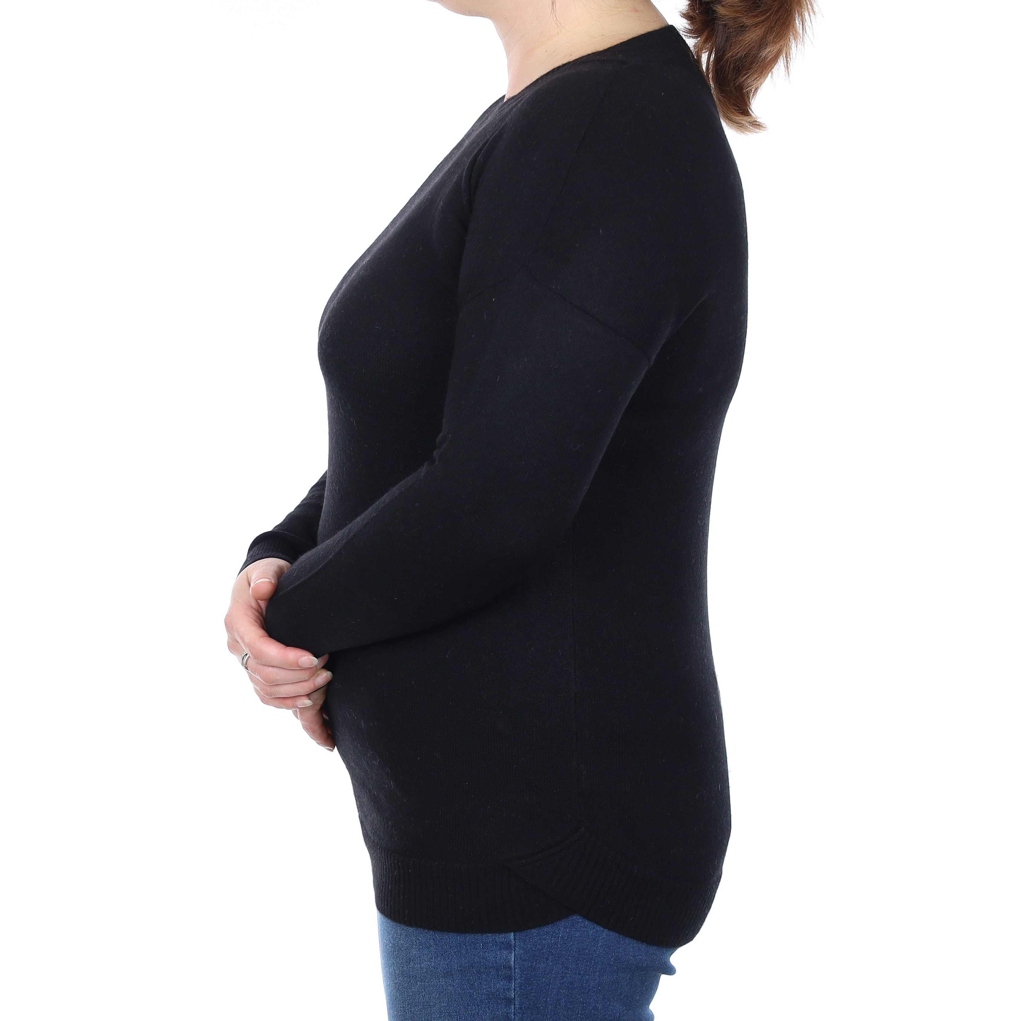 Black Longline Cashmere Crew Neck Jumper Large