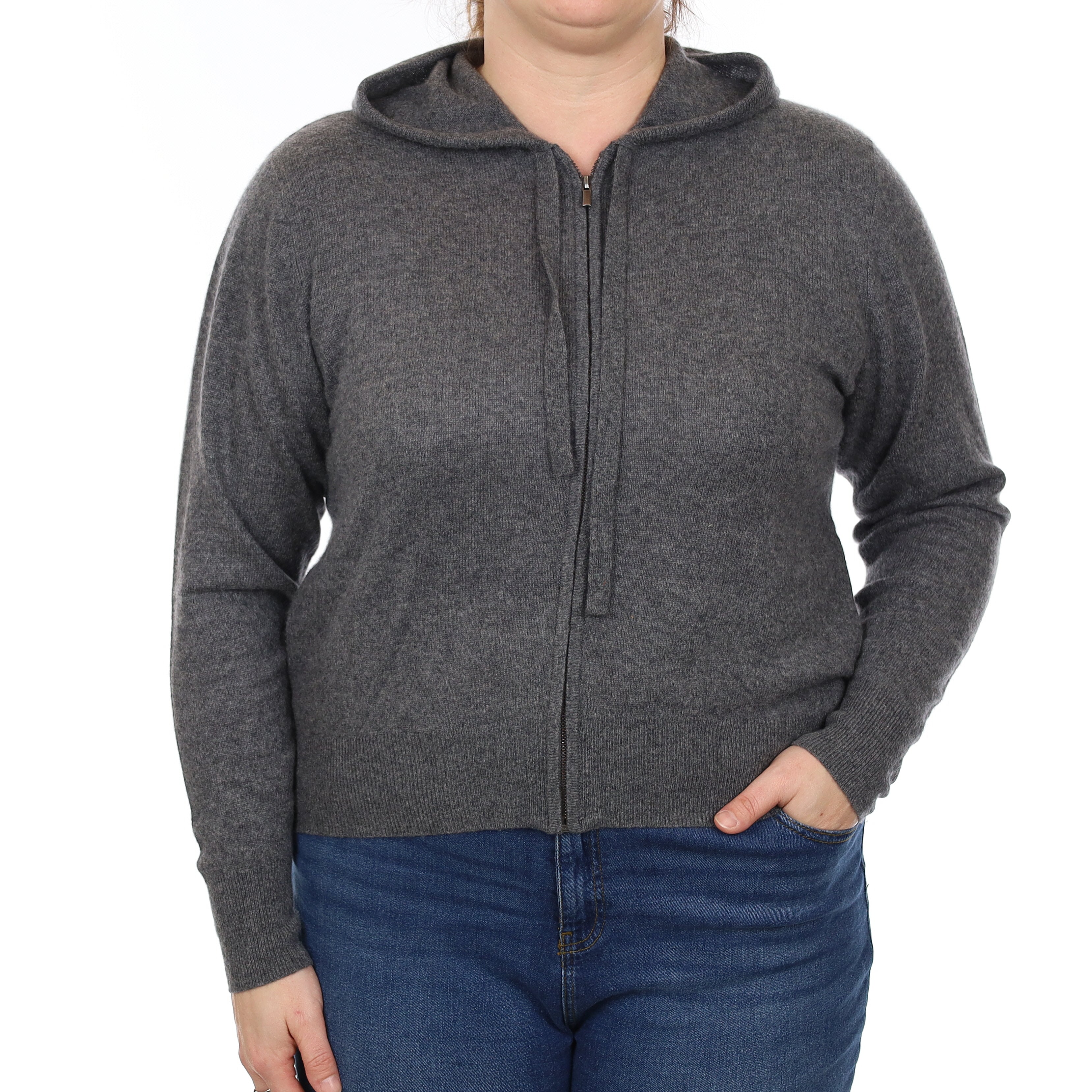 Slate Grey Cashmere Zip Up Hoodie with Pockets Large