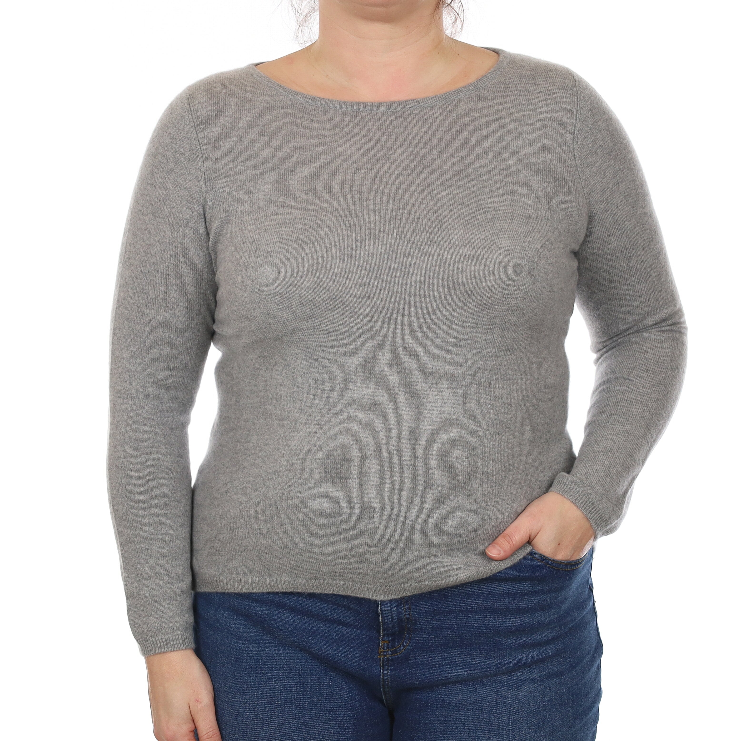 Smoke Grey Cashmere Wide Crew Neck Jumper Large/Petite