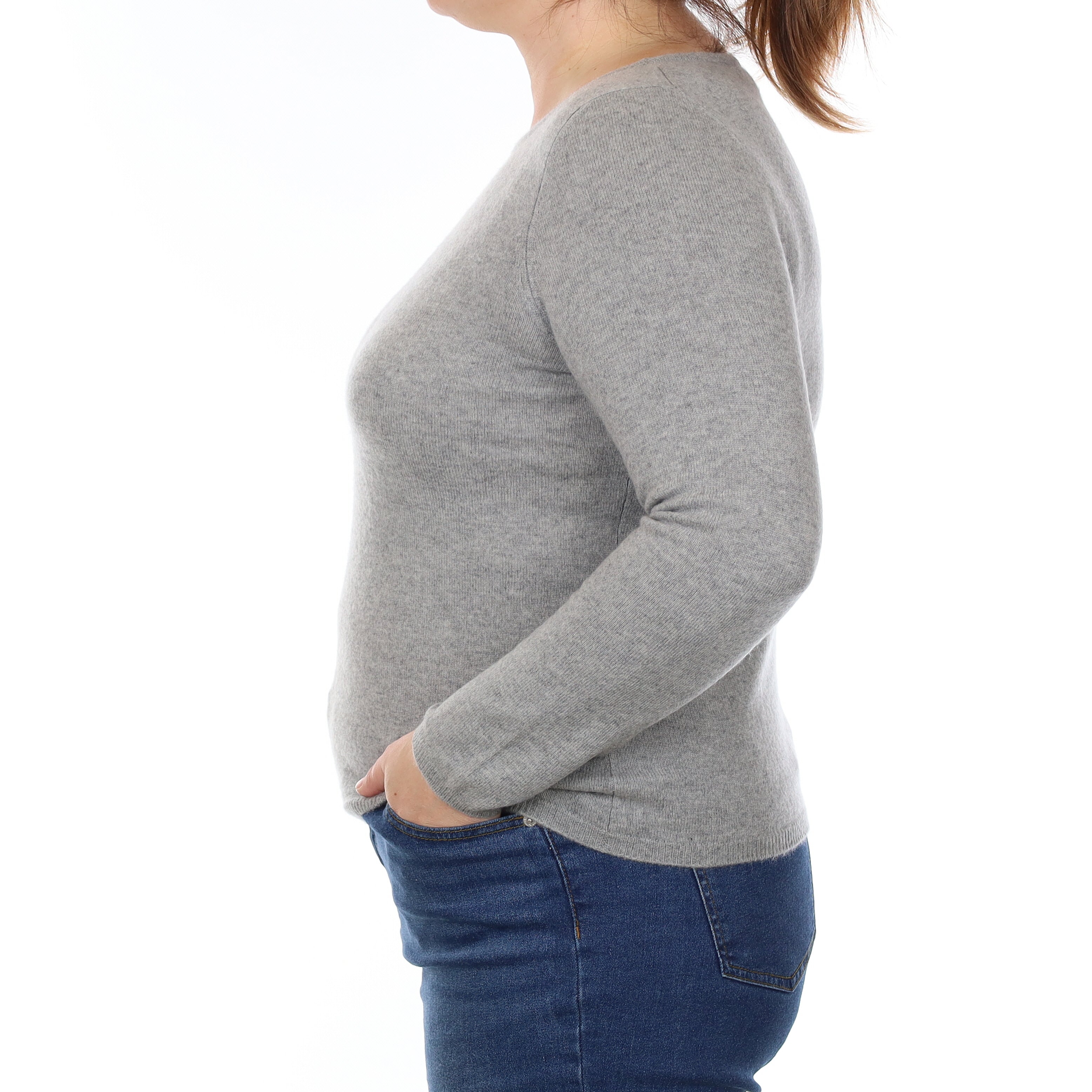 Smoke Grey Cashmere Wide Crew Neck Jumper Large/Petite