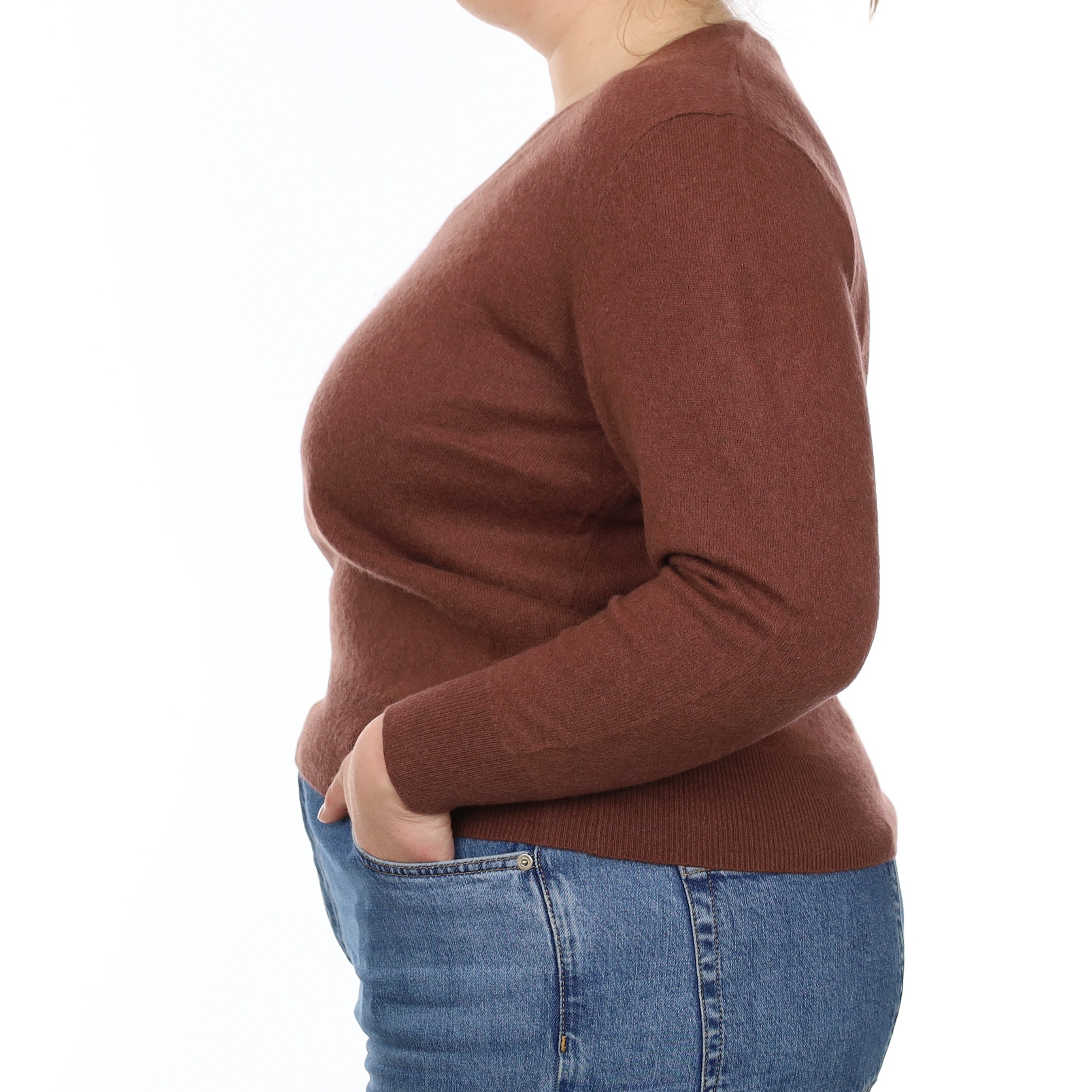 Pecan Brown Cashmere V Neck Jumper Large