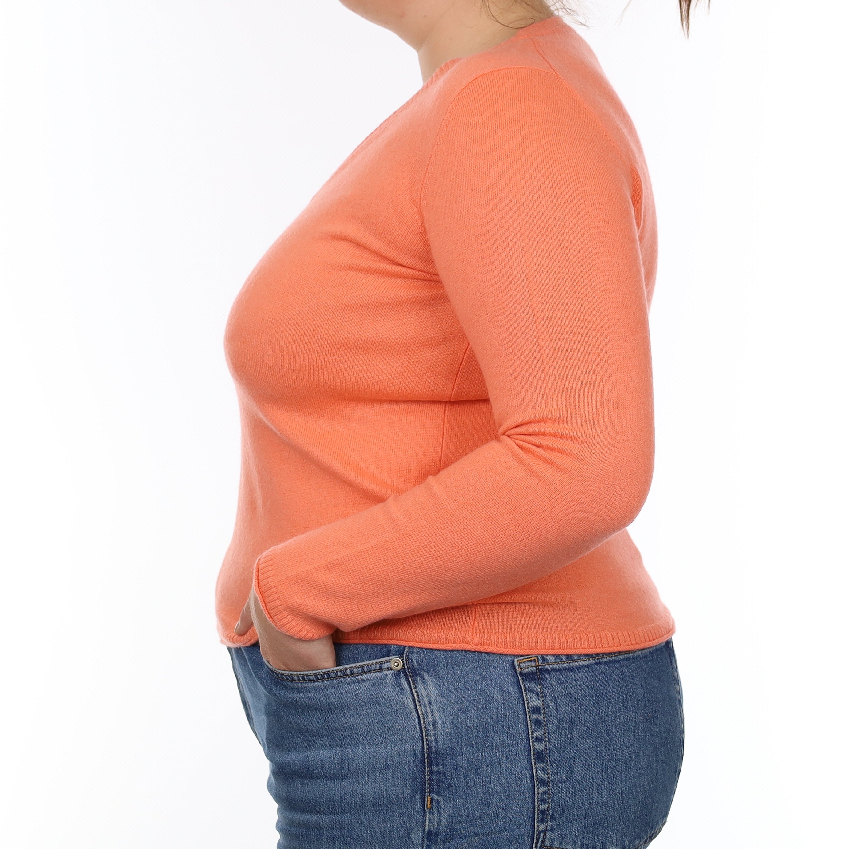 Coral Orange Cashmere V Neck Jumper Large