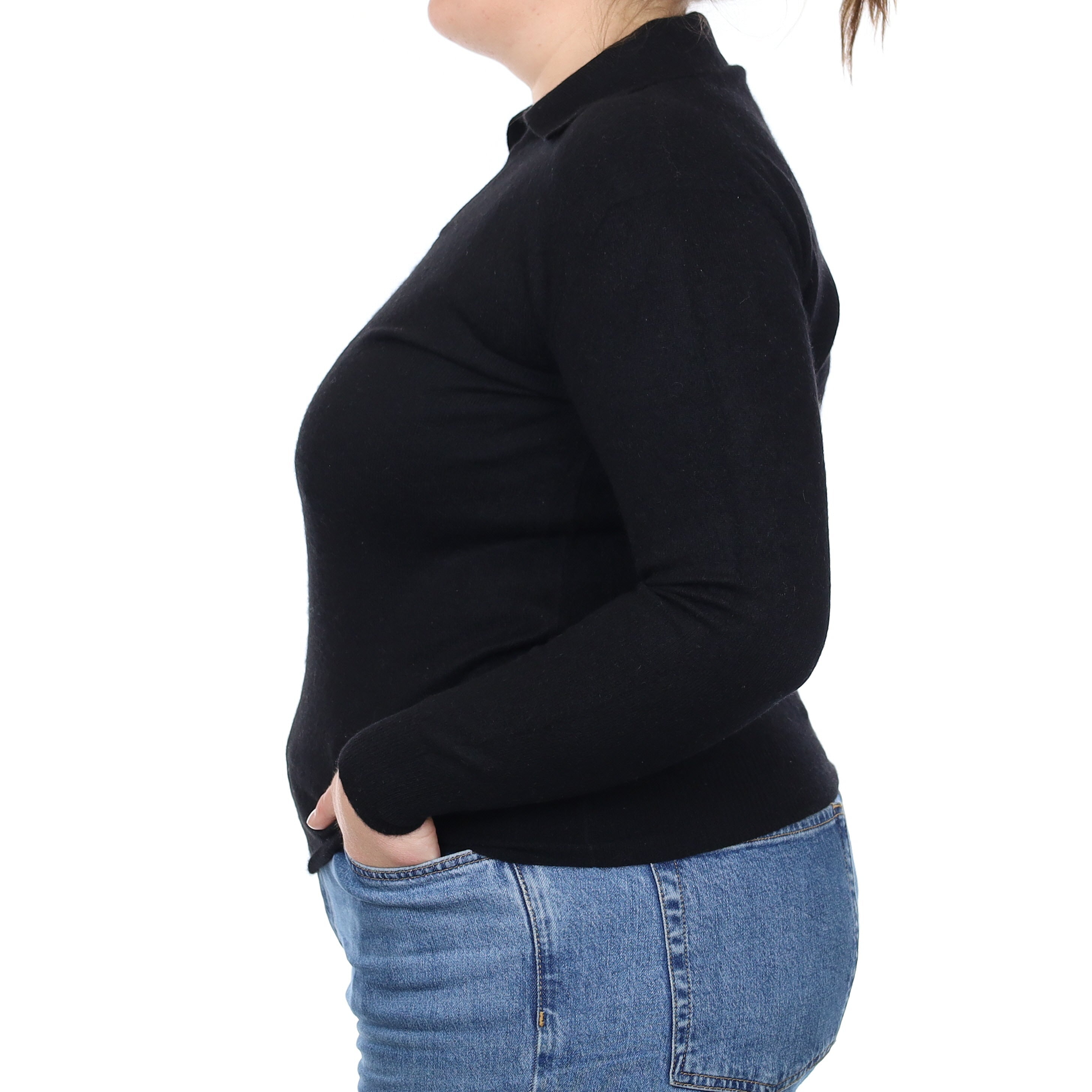 Black Cashmere Collared V Neck Jumper Large